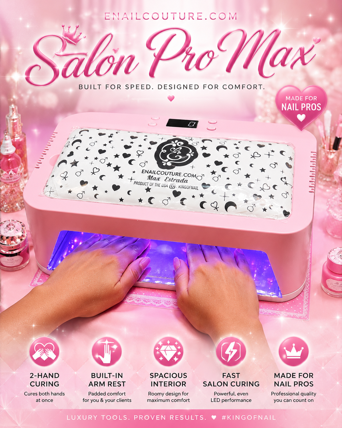 Salon PRO Max Lamp! (72W UV LED Nail Lamp with Arm Rest, Large Space Gel Nail Light Curing Dryer for Press On Nails, Nail Art, and Salon Use)