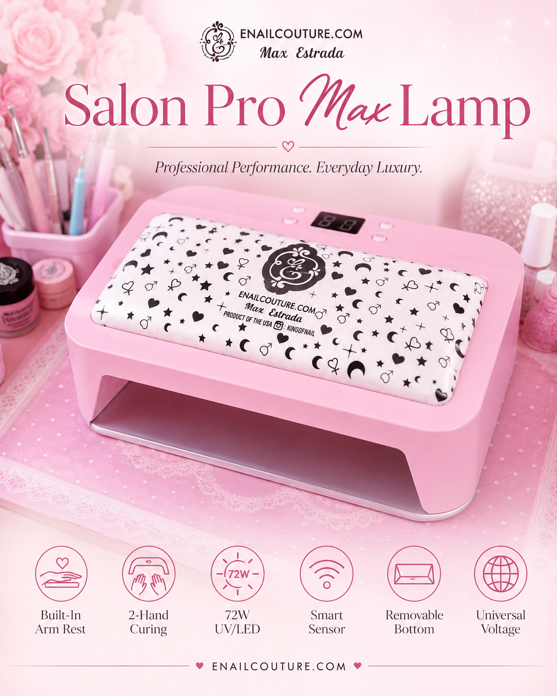 Salon PRO Max Lamp! (72W UV LED Nail Lamp with Arm Rest, Large Space Gel Nail Light Curing Dryer for Press On Nails, Nail Art, and Salon Use)