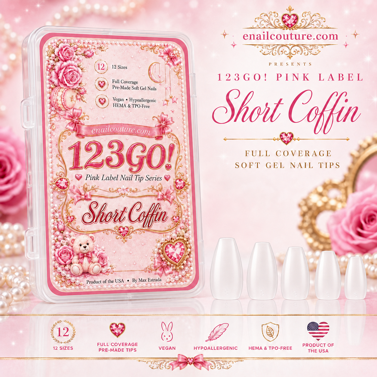 123GO! Pink Label Short Coffin Soft Gel Nail Tips | Max Flex Technology