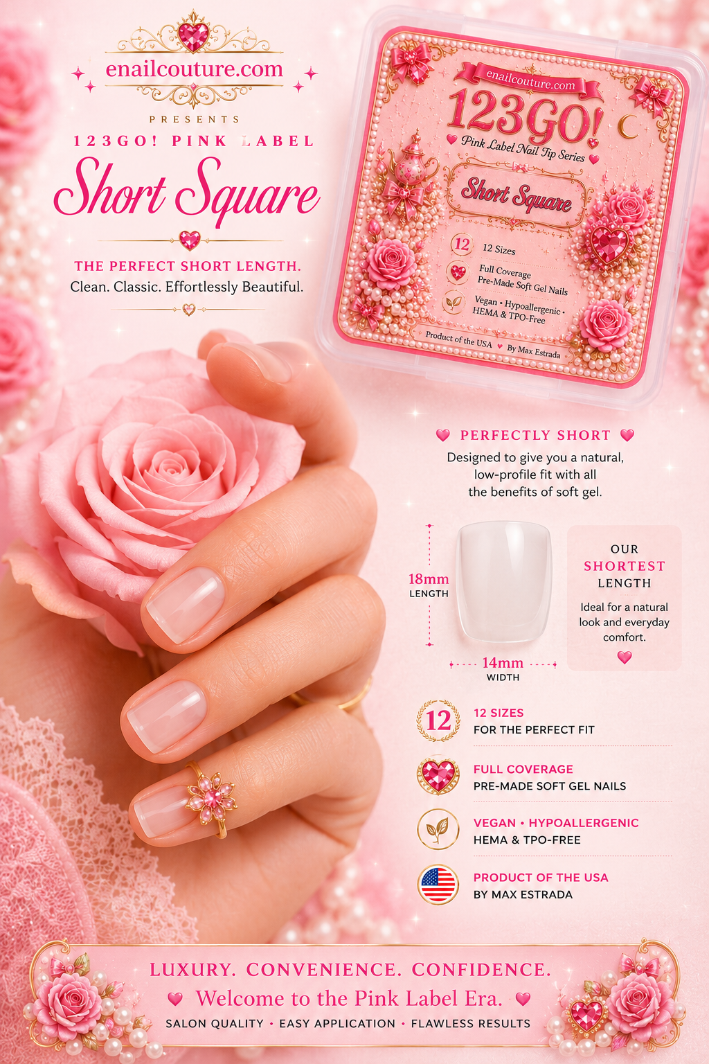 123GO! Pink Label Short Square Soft Gel Nail Tips | Max Flex Technology
