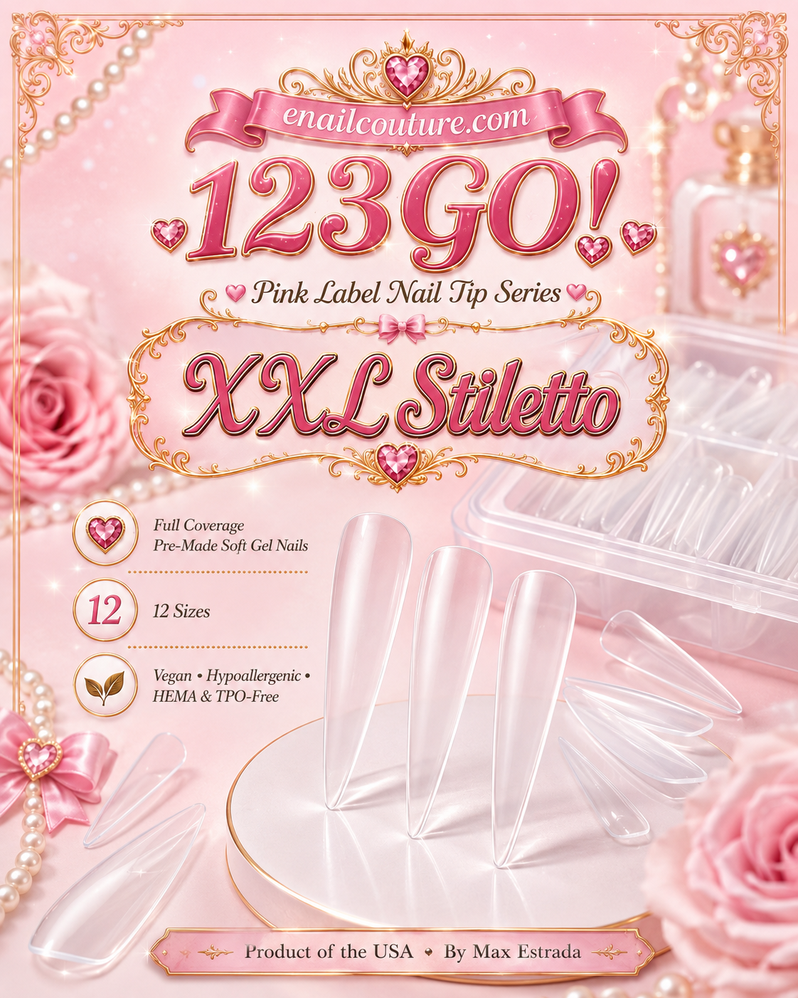 123GO! Pink Label XXL Stiletto Soft Gel Nail Tips | Max Flex Technology