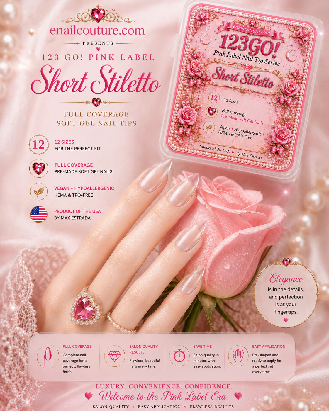 123GO! Pink Label Short Stiletto Soft Gel Nail Tips | Max Flex Technology