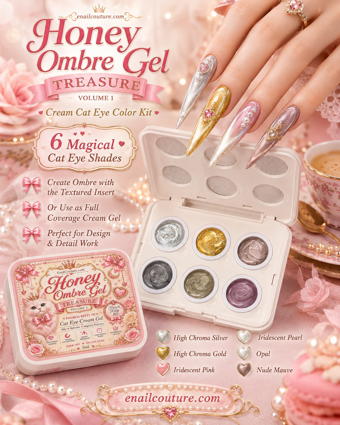 Honey Ombre Gel Treasure Vol. 1 Cream Cat Eye Gel Palette | eNailCouture