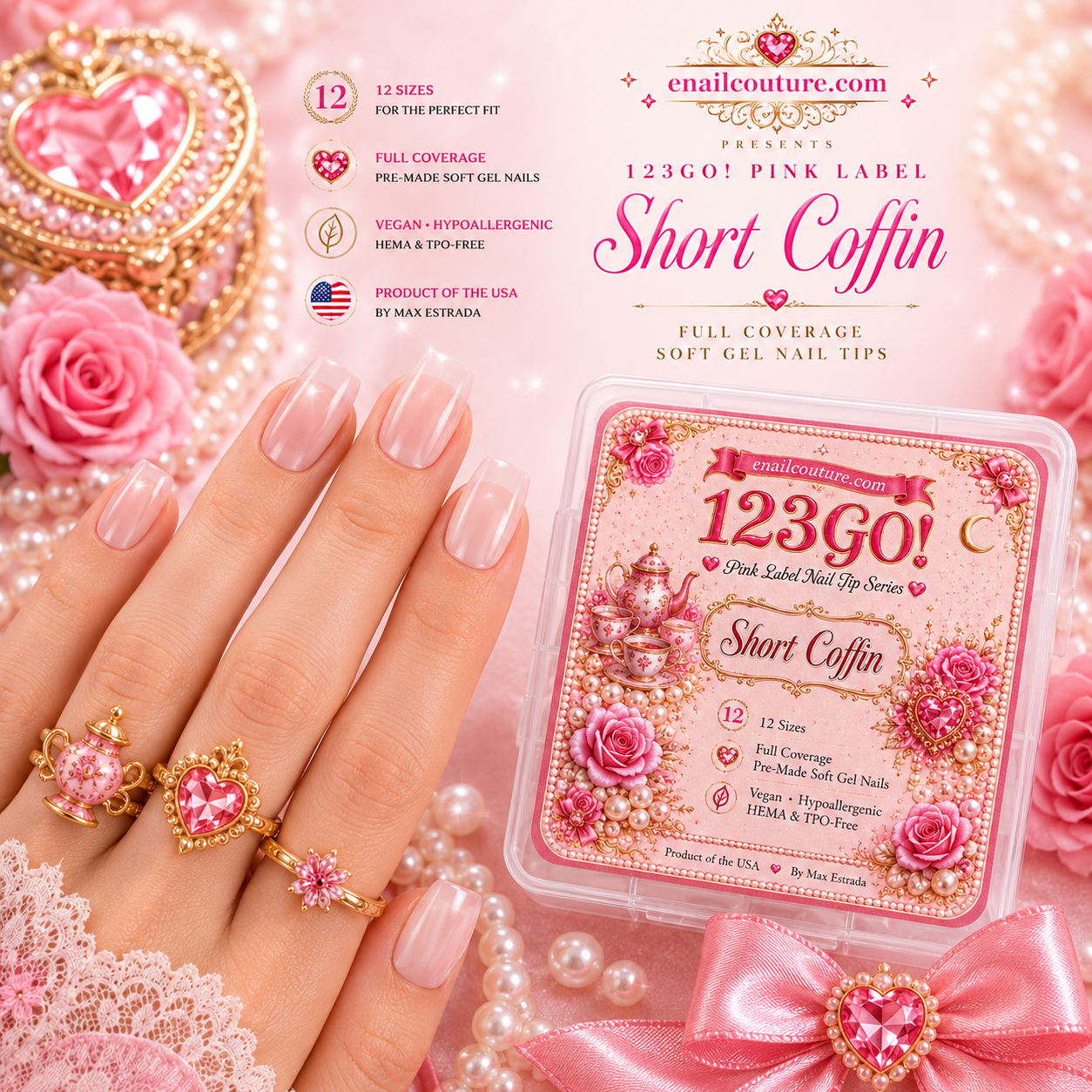 123GO! Pink Label Short Coffin Soft Gel Nail Tips | Max Flex Technology