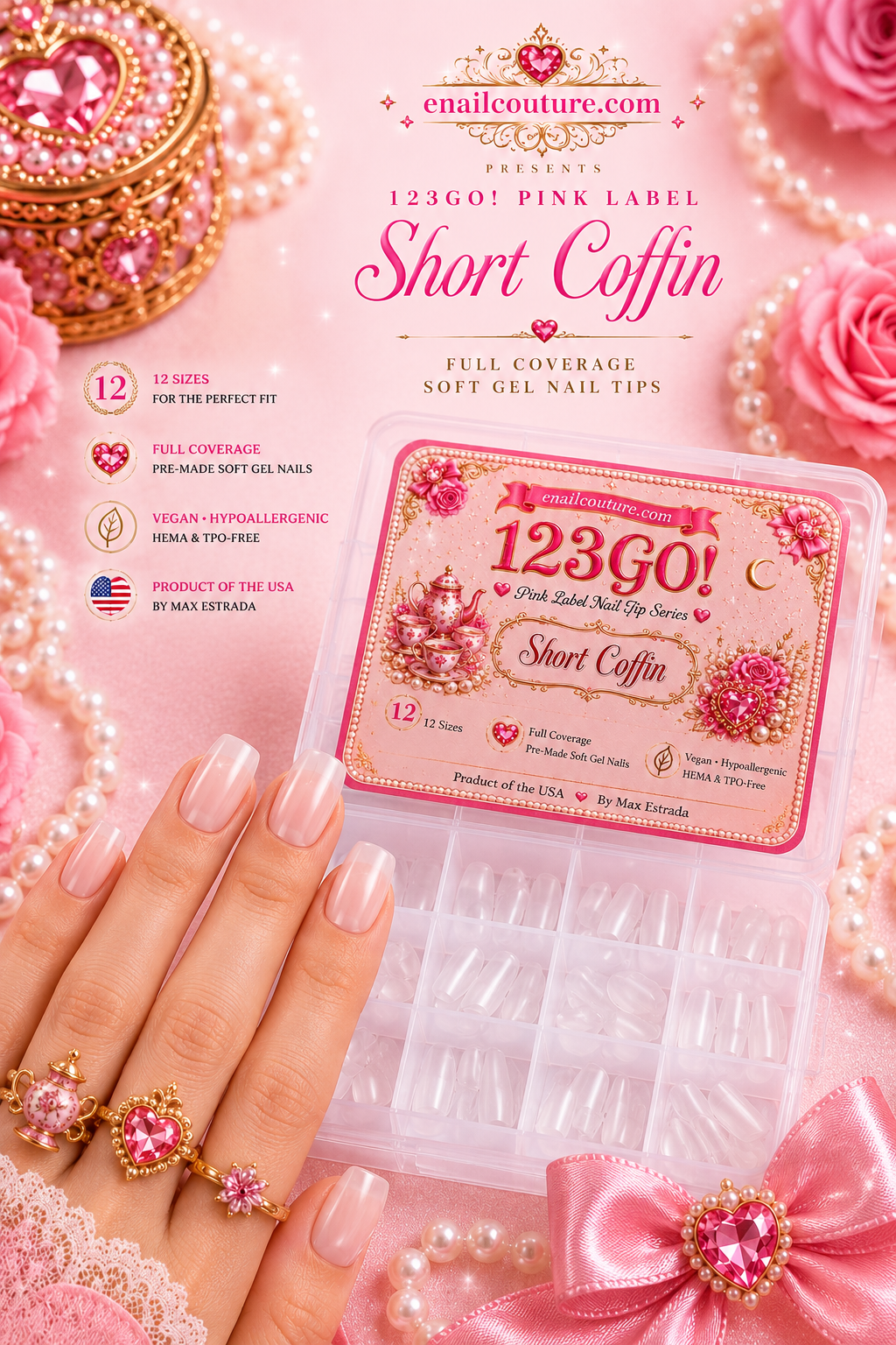 123GO! Pink Label Short Coffin Soft Gel Nail Tips | Max Flex Technology