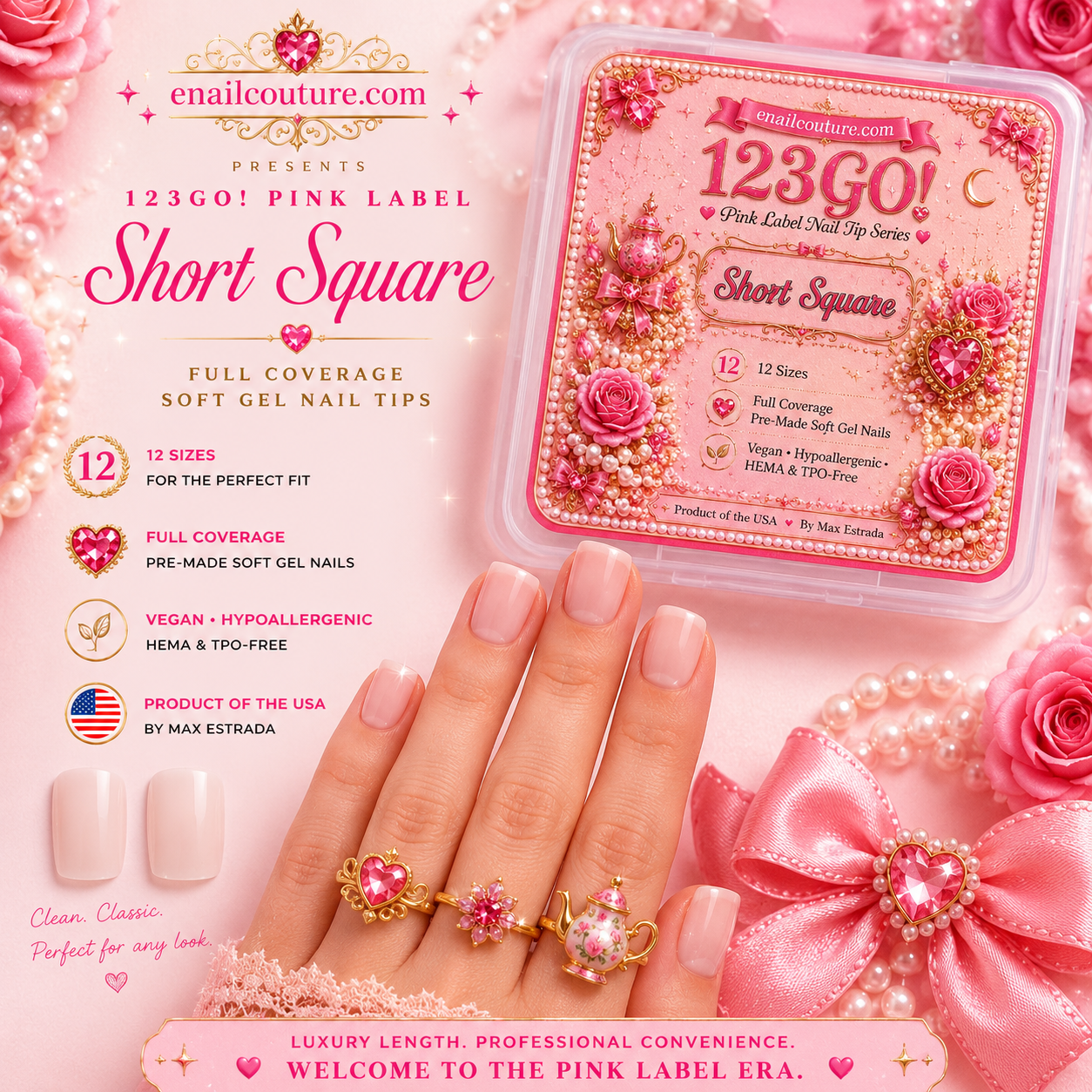 123GO! Pink Label Short Square Soft Gel Nail Tips | Max Flex Technology
