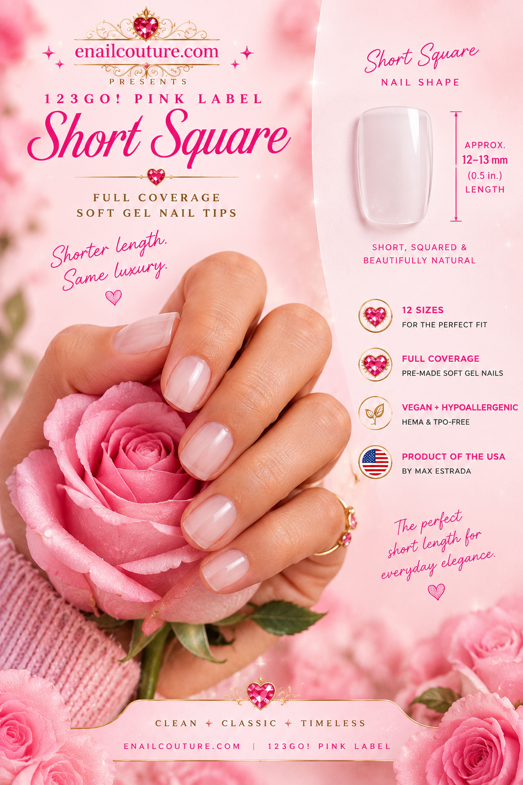 123GO! Pink Label Short Square Soft Gel Nail Tips | Max Flex Technology