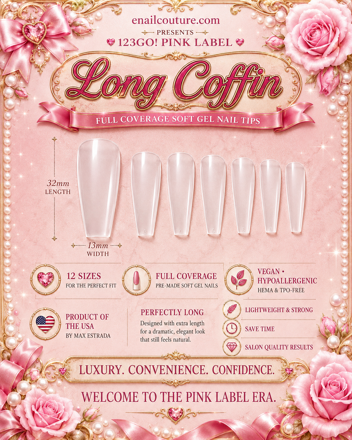 123GO! Pink Label Long Coffin Soft Gel Nail Tips | Max Flex Technology