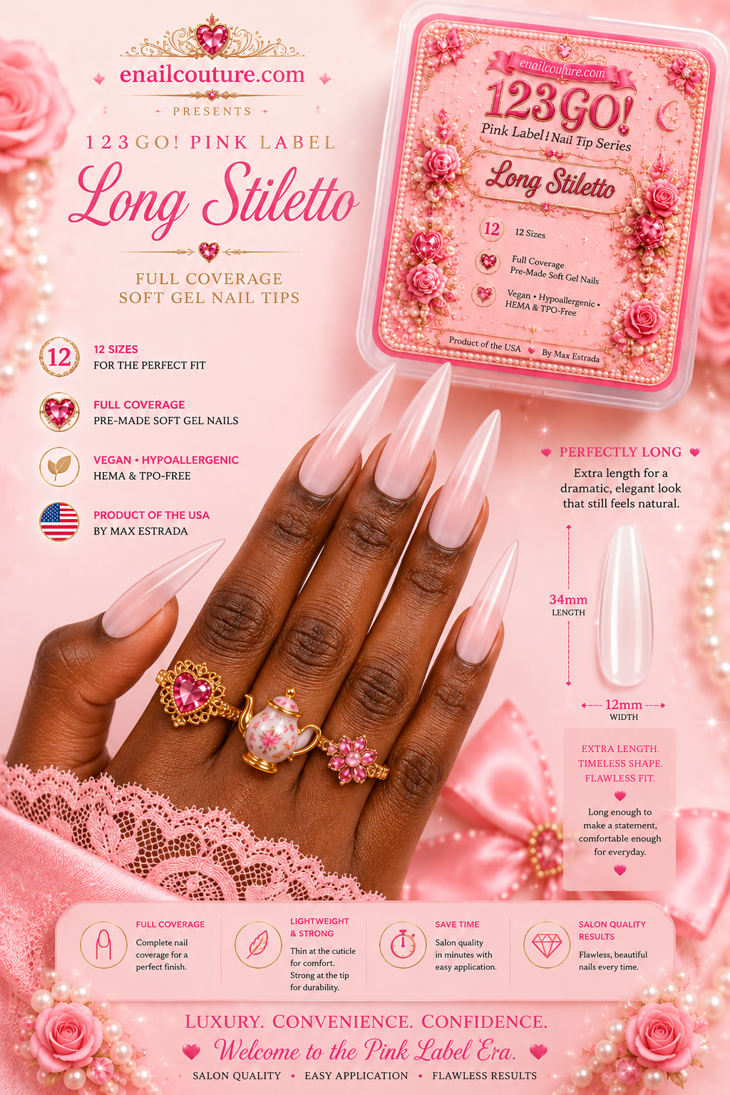 123GO! Pink Label Long Stiletto Soft Gel Nail Tips | Max Flex Technology