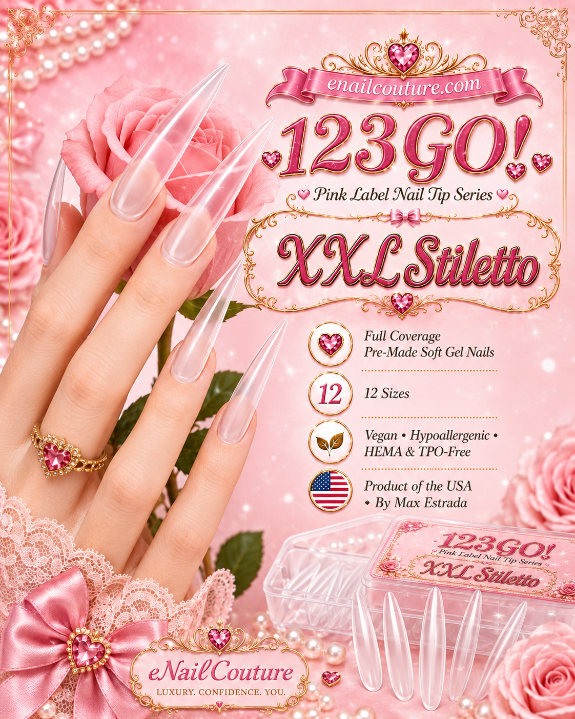 123GO! Pink Label XXL Stiletto Soft Gel Nail Tips | Max Flex Technology