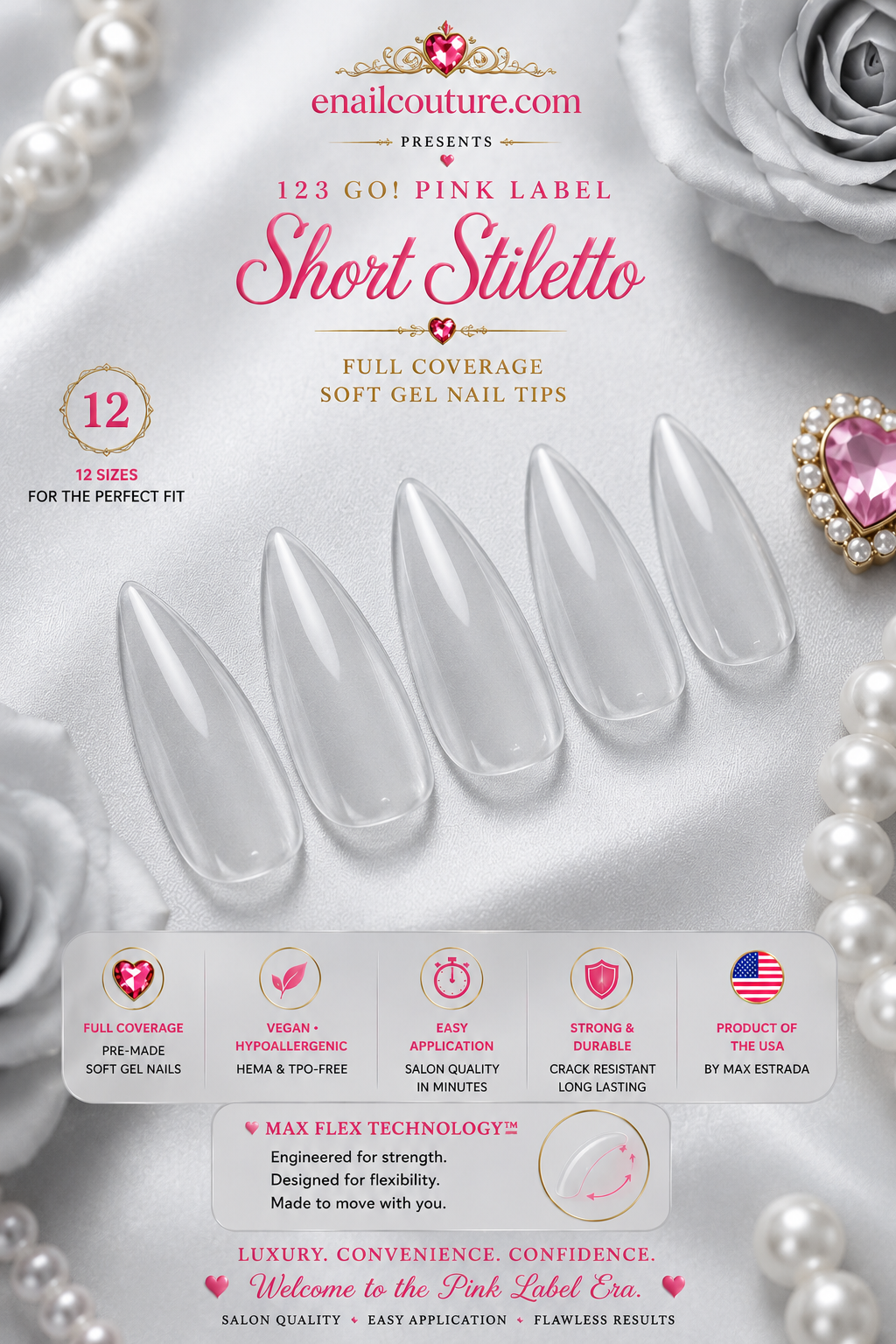 123GO! Pink Label Short Stiletto Soft Gel Nail Tips | Max Flex Technology