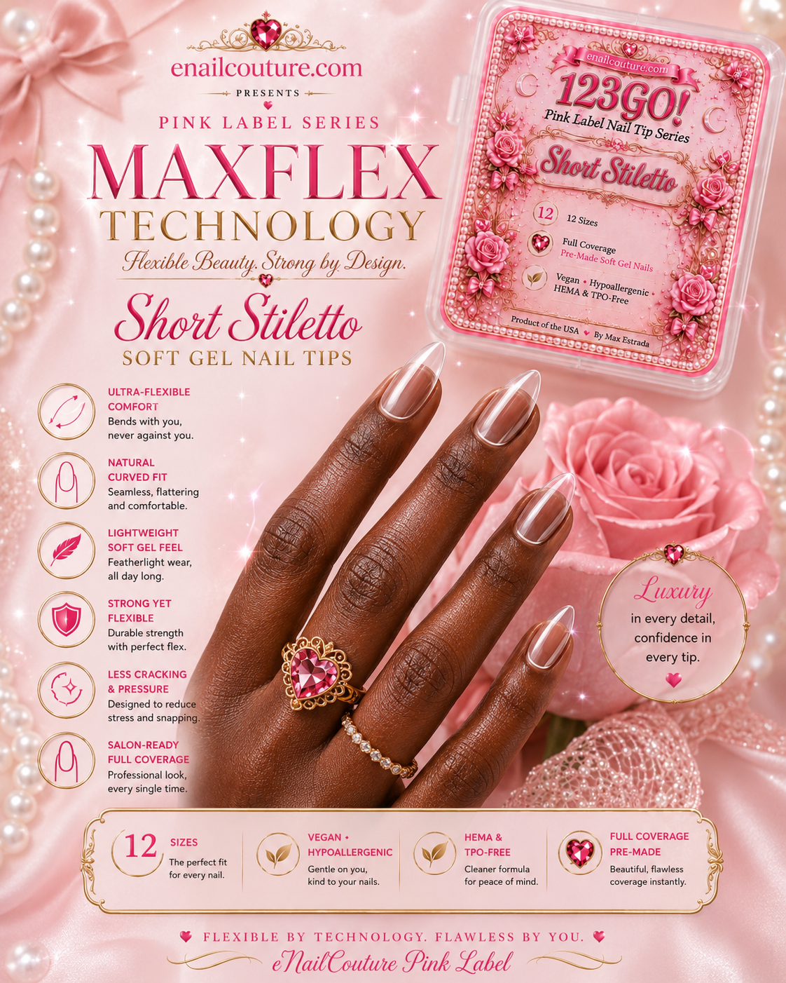 123GO! Pink Label Short Stiletto Soft Gel Nail Tips | Max Flex Technology