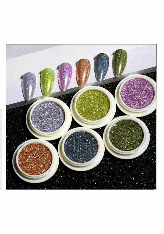 16 Colors Holographic Nail Glitter Sequins Powder Holo Laser Cosmetic  Festival Powder for Face Body Eye Festival Hair with 6 Small Brushes