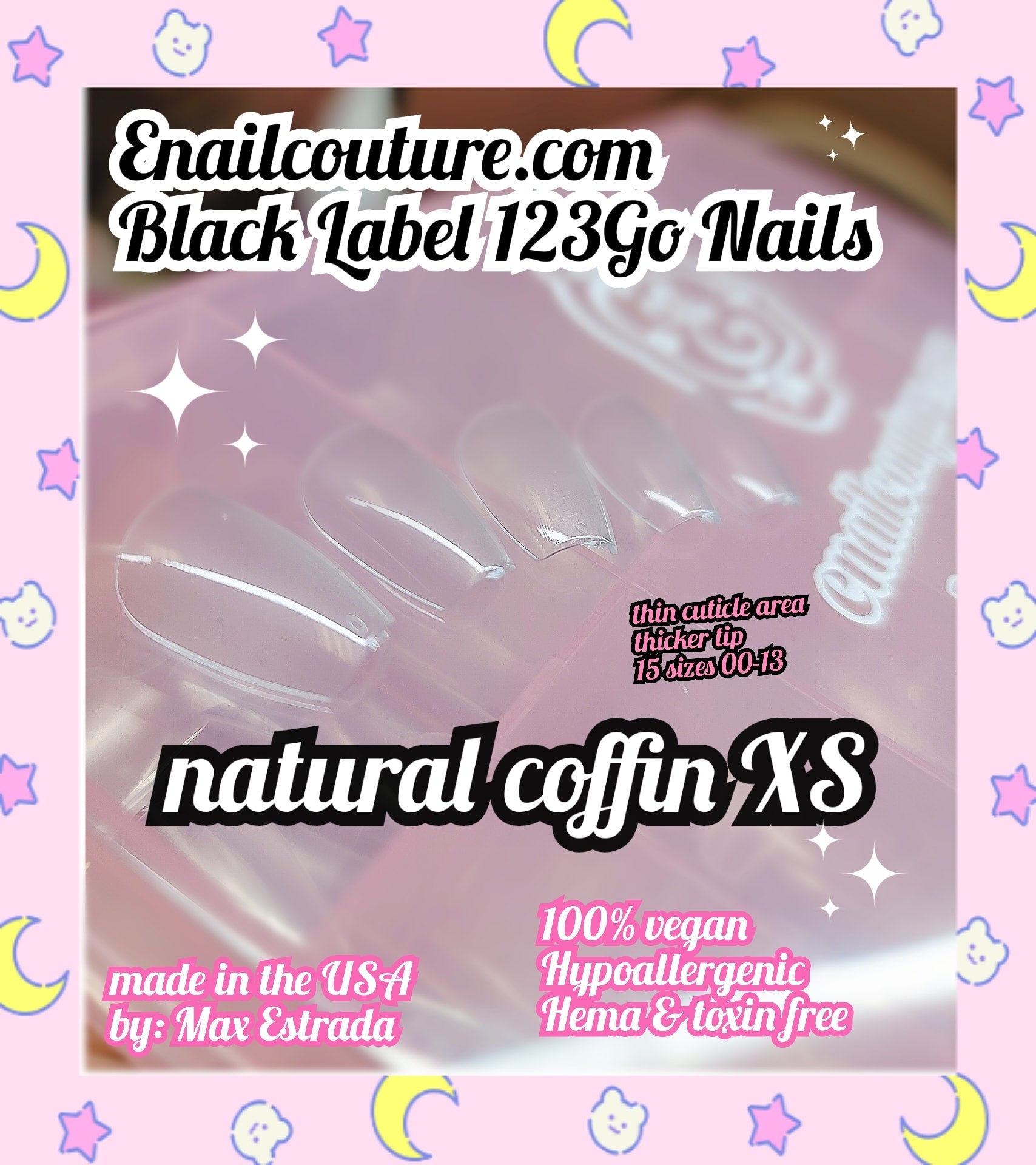 123go Black Label Nails natural coffin XS (Soft Gel Nail Tips- Clear Cover Full Nail Extensions - Pre-shaped Acrylic False Gelly Nail Tips 15 Sizes for DIY Salon Nail Extensions)