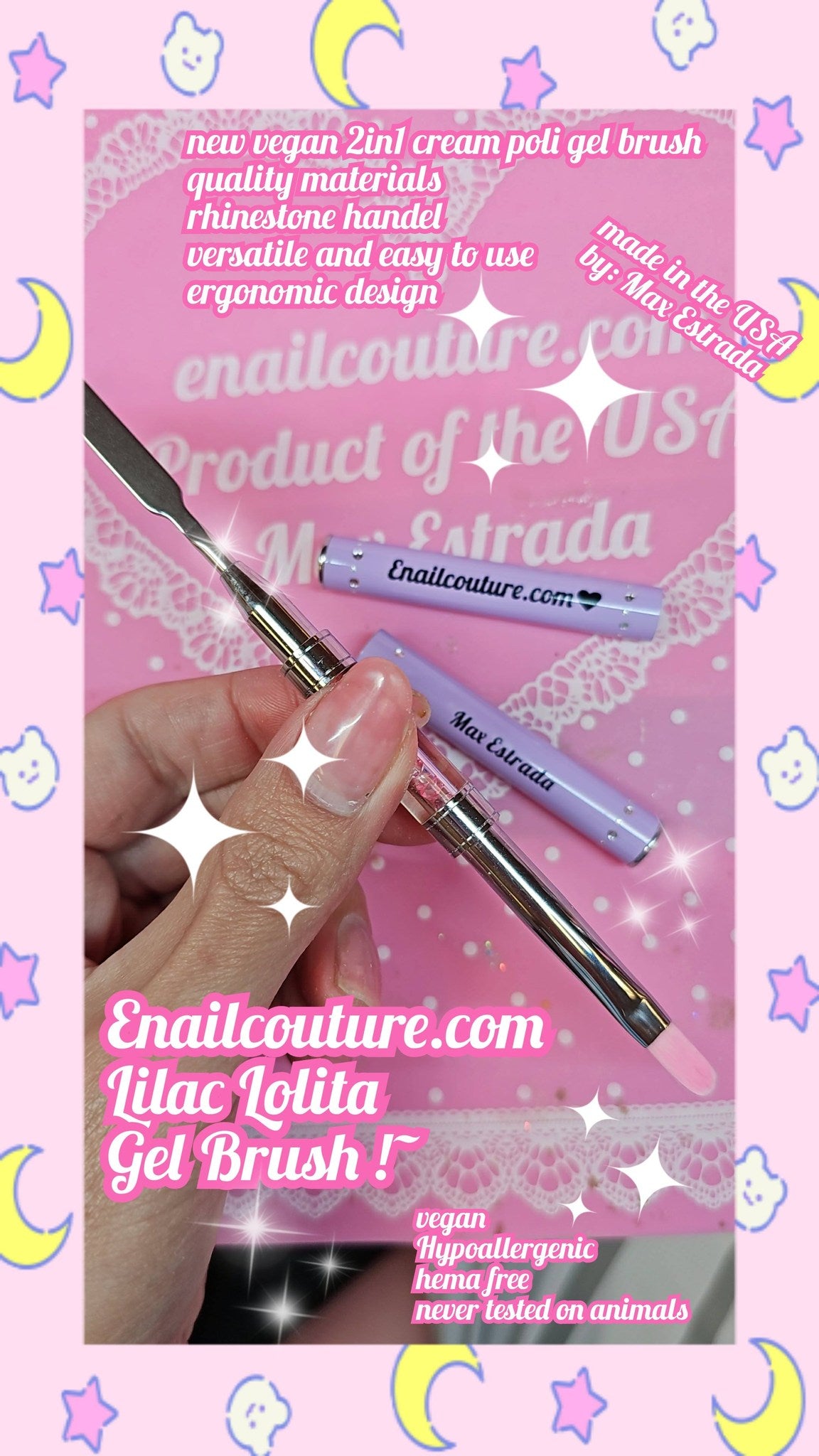Lilac Lolita Gel Brush !~ (Poli Gel Brush & Picker Brush Tool, Dual-Ended 2 IN 1 Design Nail Art Brushes, Stainless Steel Gel Nail Tools for Acrylic Nails Extension