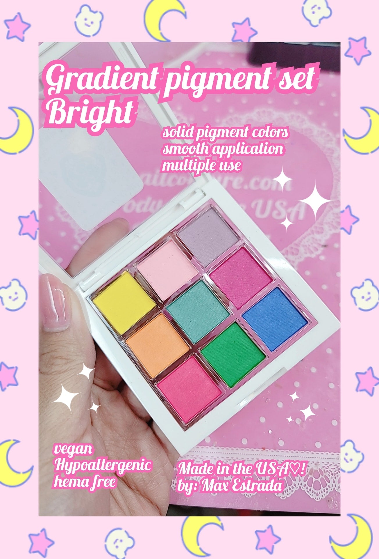Gradient Pigment Set Bright (Colors Nail Pigment Powder Set, Pearl neo