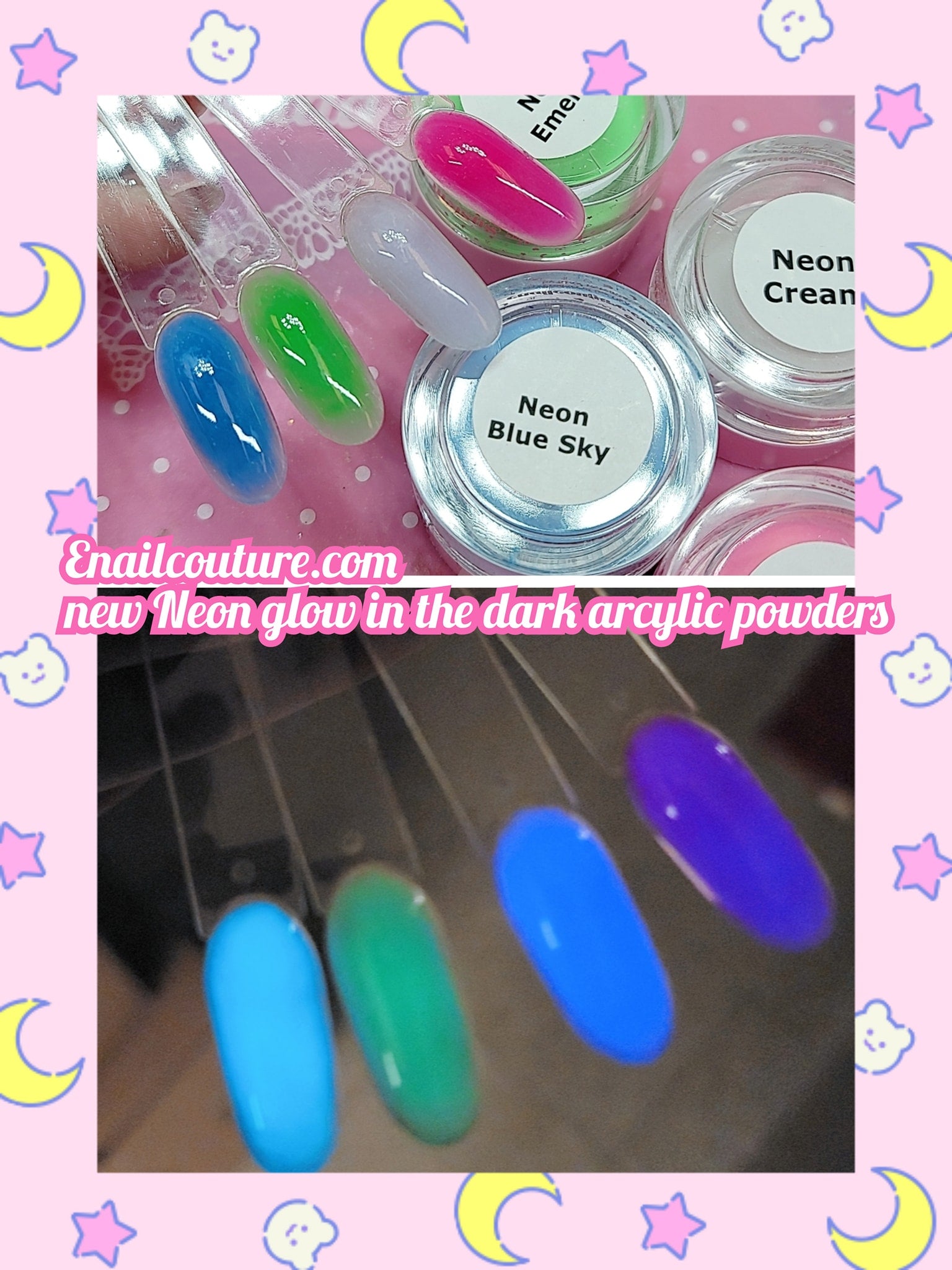 NEON glow in the dark acrylic! (Acrylic Powder Set - Glows in The Dark Acrylic Nail Powder 5 Neon Colors Professional Polymer Powder for Acrylic Nails Extension DIY Nail Manicure)