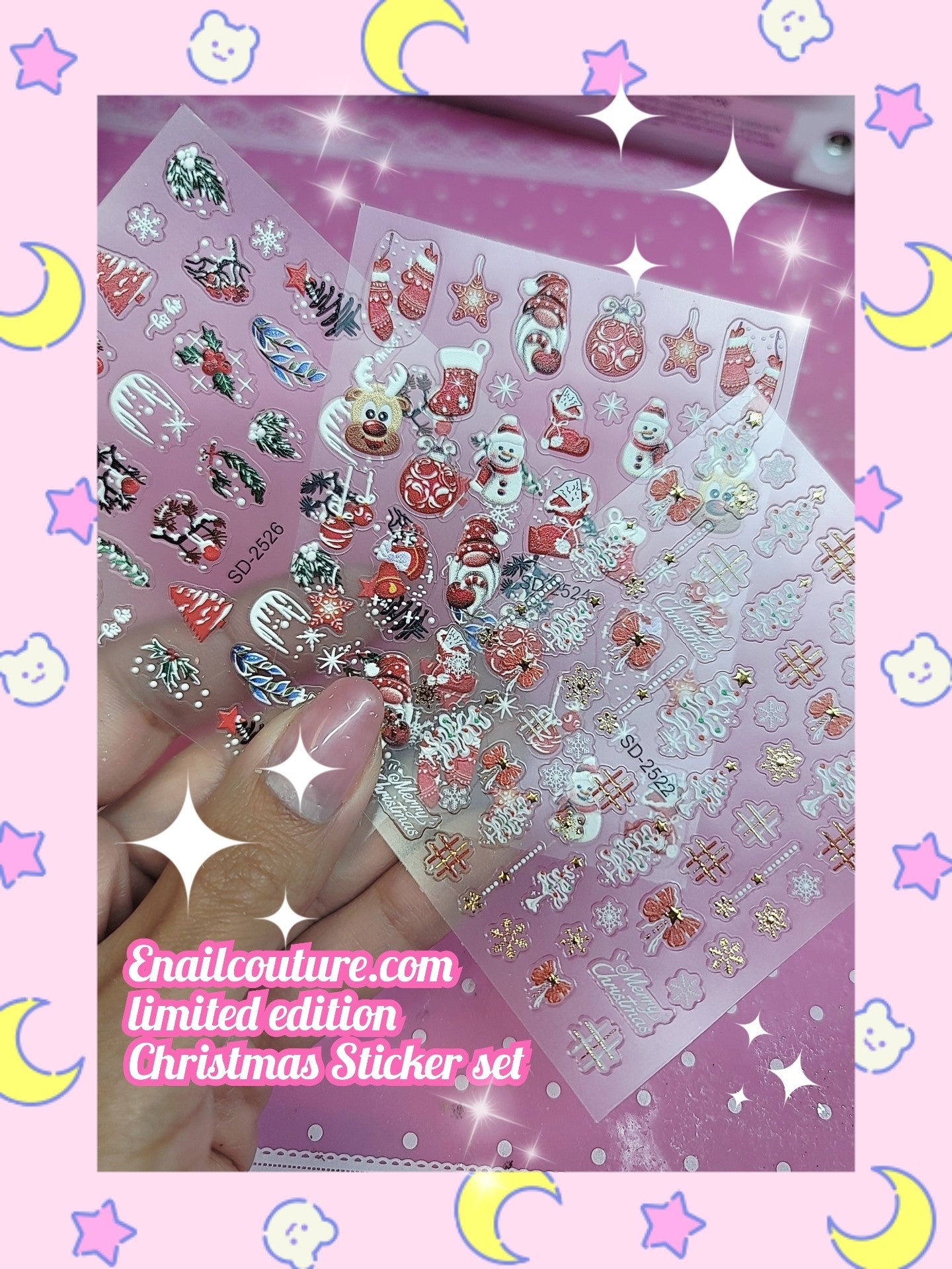Christmas Nail Sticker Self- Adhesive Nail Decals with Cute Snowman Candle Snowflake Bow Elk Santa Claus Design Xmas Nail Art Stickers