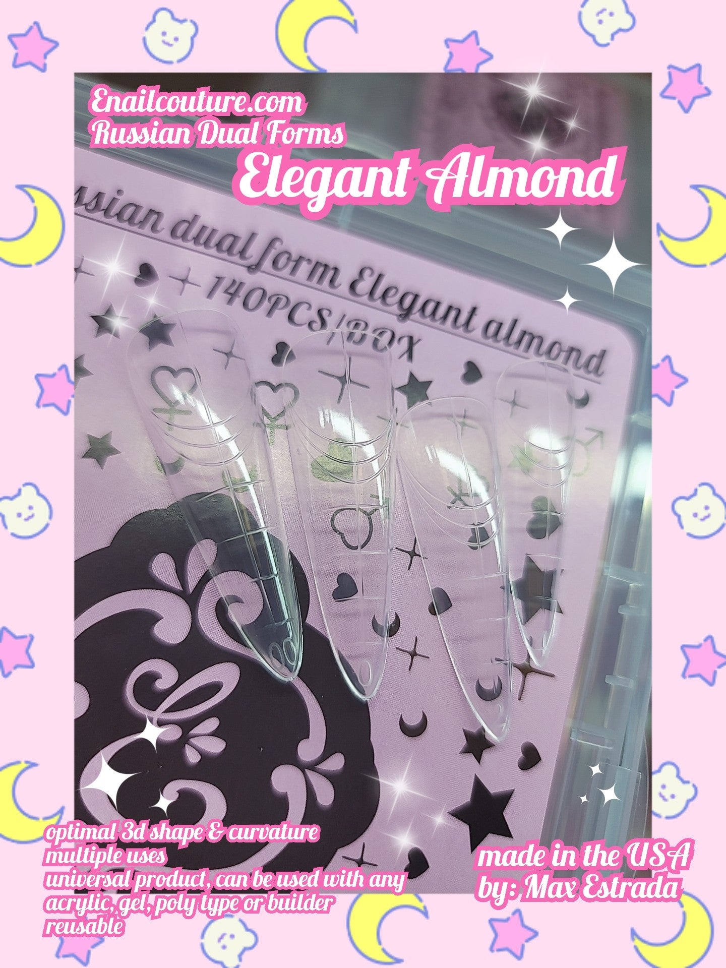 Russian Dual Forms!~ (Dual Nail Forms,Pointed Shape Extension Poly Nail Gel Nail Forms Full Cover Nail Molds 12 Sizes for Solid Nail Gel Glue Nail Art Design Salon)