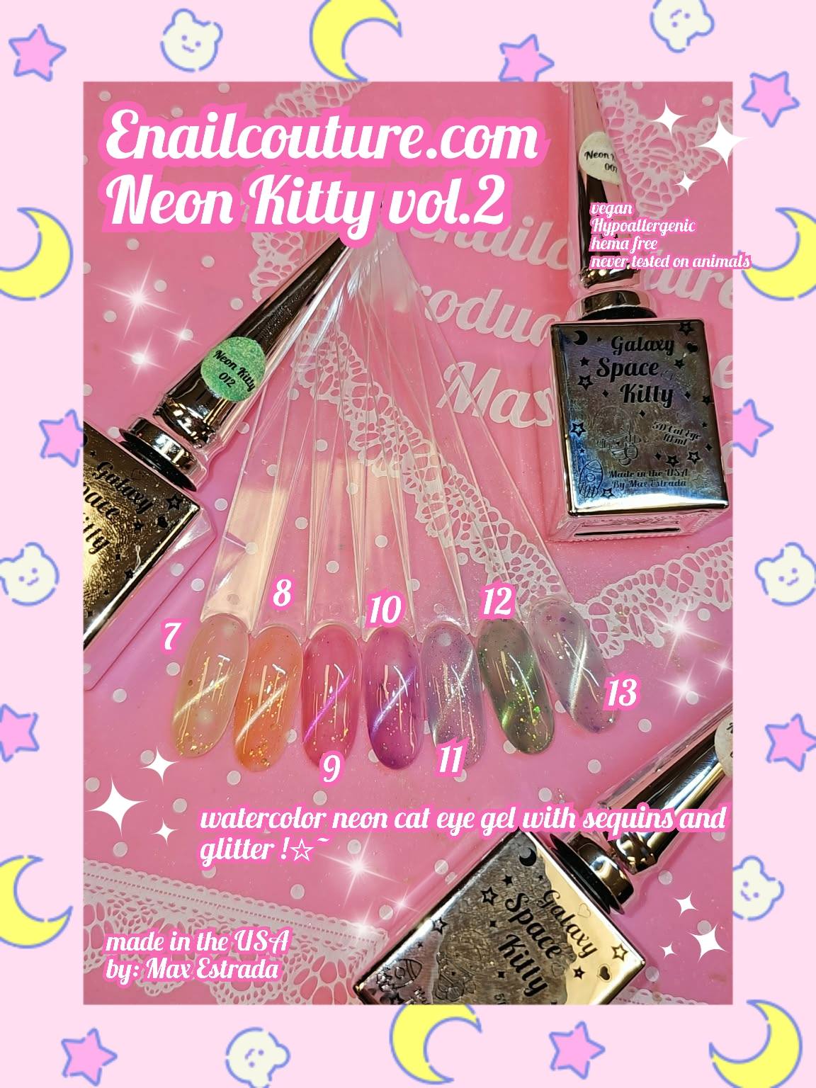 Neon Kitty Vol. 2 Sparkling – Neon Cat Eye Magnetic Gel Polish Set (7 Colors) | eNail Couture