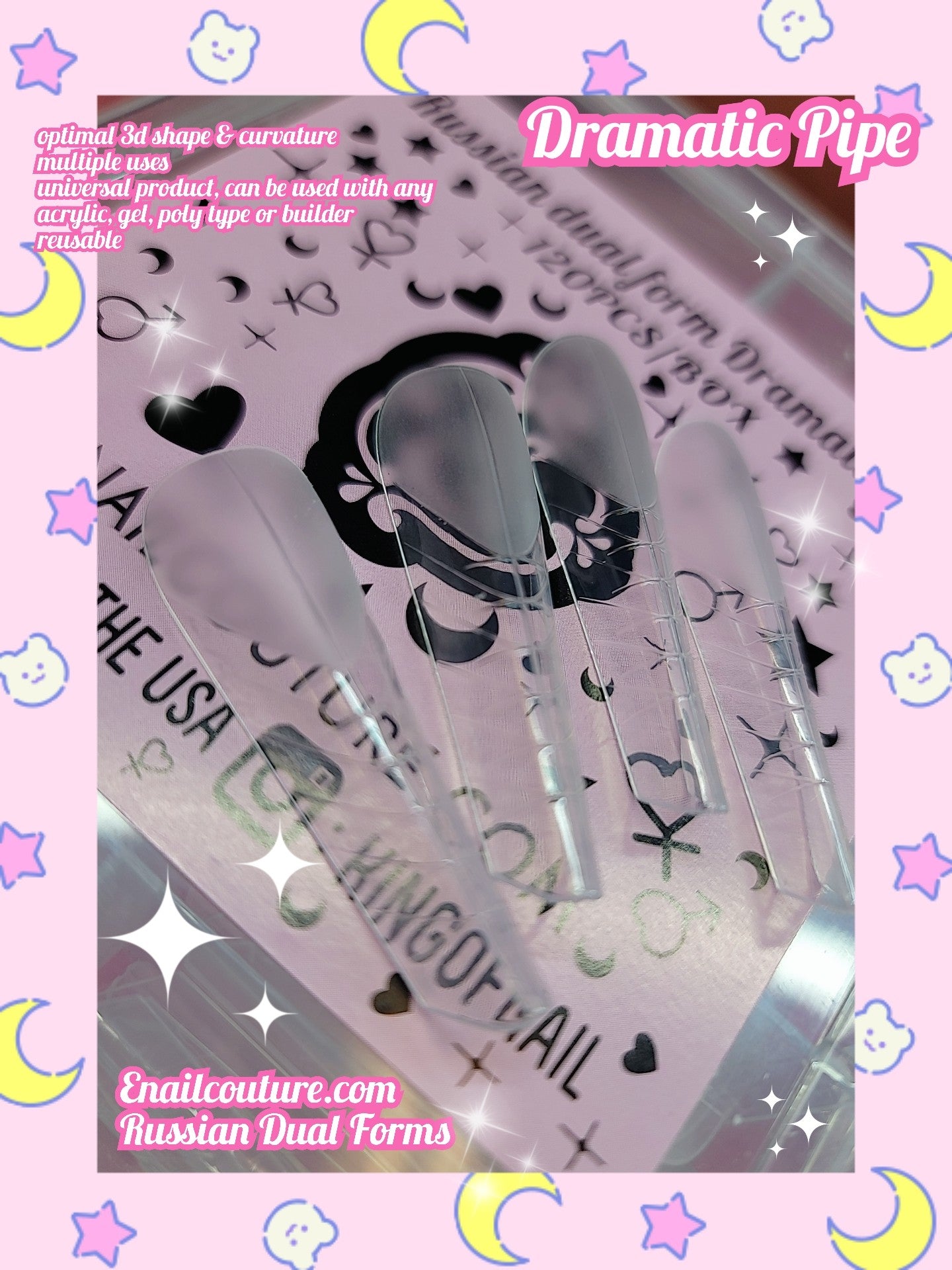Russian Dual Forms!~ (Dual Nail Forms,Pointed Shape Extension Poly Nail Gel Nail Forms Full Cover Nail Molds 12 Sizes for Solid Nail Gel Glue Nail Art Design Salon)