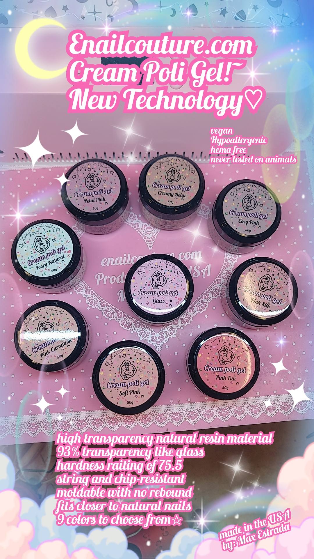 Cream Poli Gel! patent pending (Poli Gel Colors Clear White Nude Pink Builder Gel Nail Enhancement Gel, 50g Nail Extension Gel for Beginner & Professional Nail Art Salon