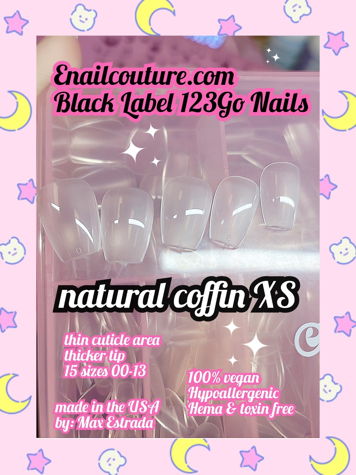 123go Black Label Nails natural coffin XS (Soft Gel Nail Tips- Clear Cover Full Nail Extensions - Pre-shaped Acrylic False Gelly Nail Tips 15 Sizes for DIY Salon Nail Extensions)