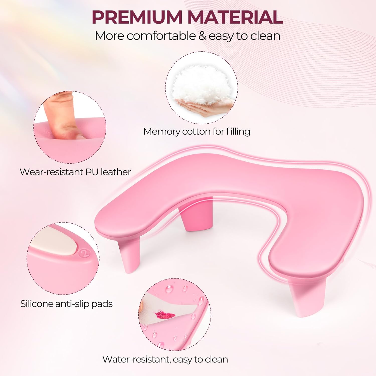 Pro Max Arm Rest (Arm Rest for Nails Tech: Big U-shaped Nail Arm Rest Extended Support Surface Armrest Pillow Cushion for Nail Hand Rest with Stable Brackets for Nail Tech Must Haves Manicure Tools Pink)