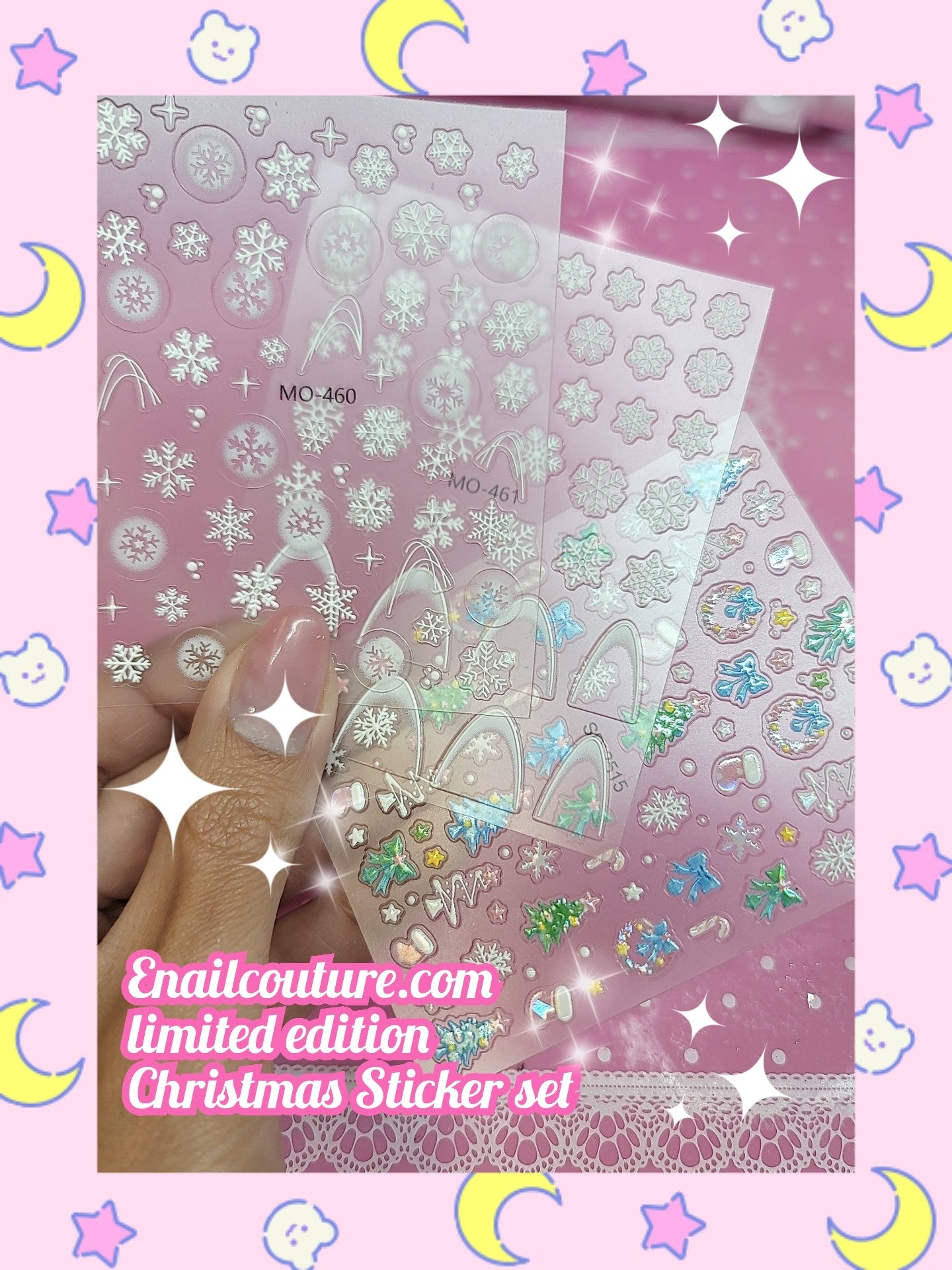 Christmas Nail Sticker Self- Adhesive Nail Decals with Cute Snowman Candle Snowflake Bow Elk Santa Claus Design Xmas Nail Art Stickers