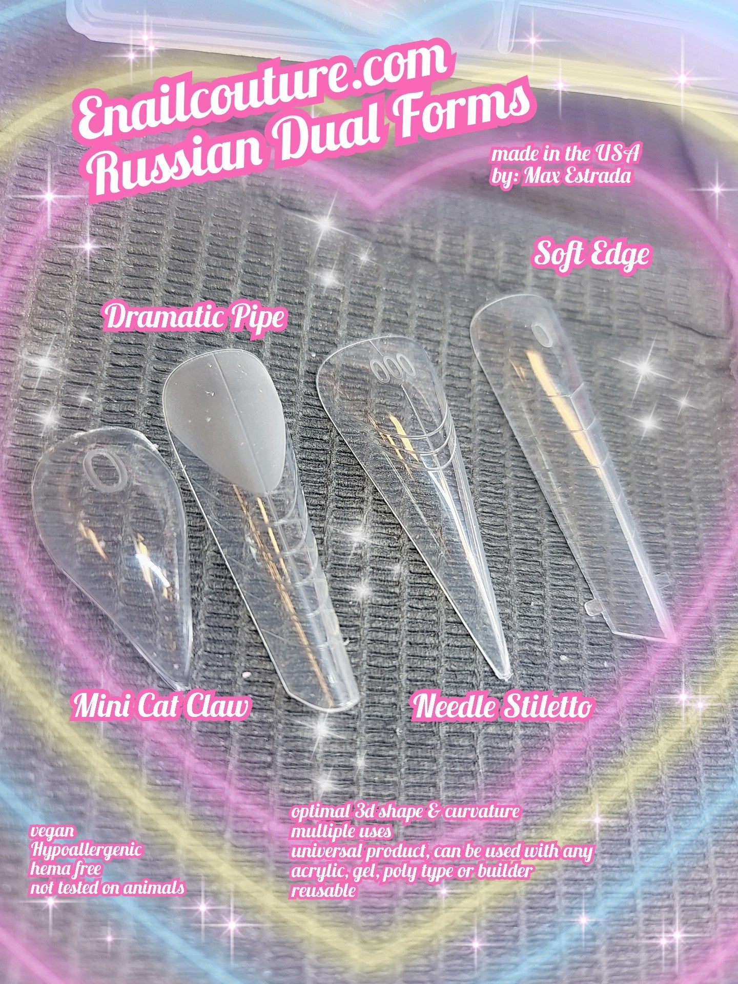 Russian Dual Forms!~ (Dual Nail Forms,Pointed Shape Extension Poly Nail Gel Nail Forms Full Cover Nail Molds 12 Sizes for Solid Nail Gel Glue Nail Art Design Salon)