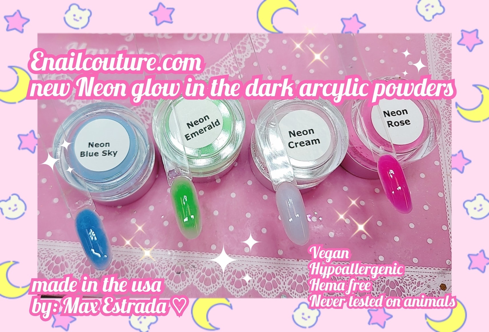 Acrylic Nail Powders ~ Glow in the Dark Collection