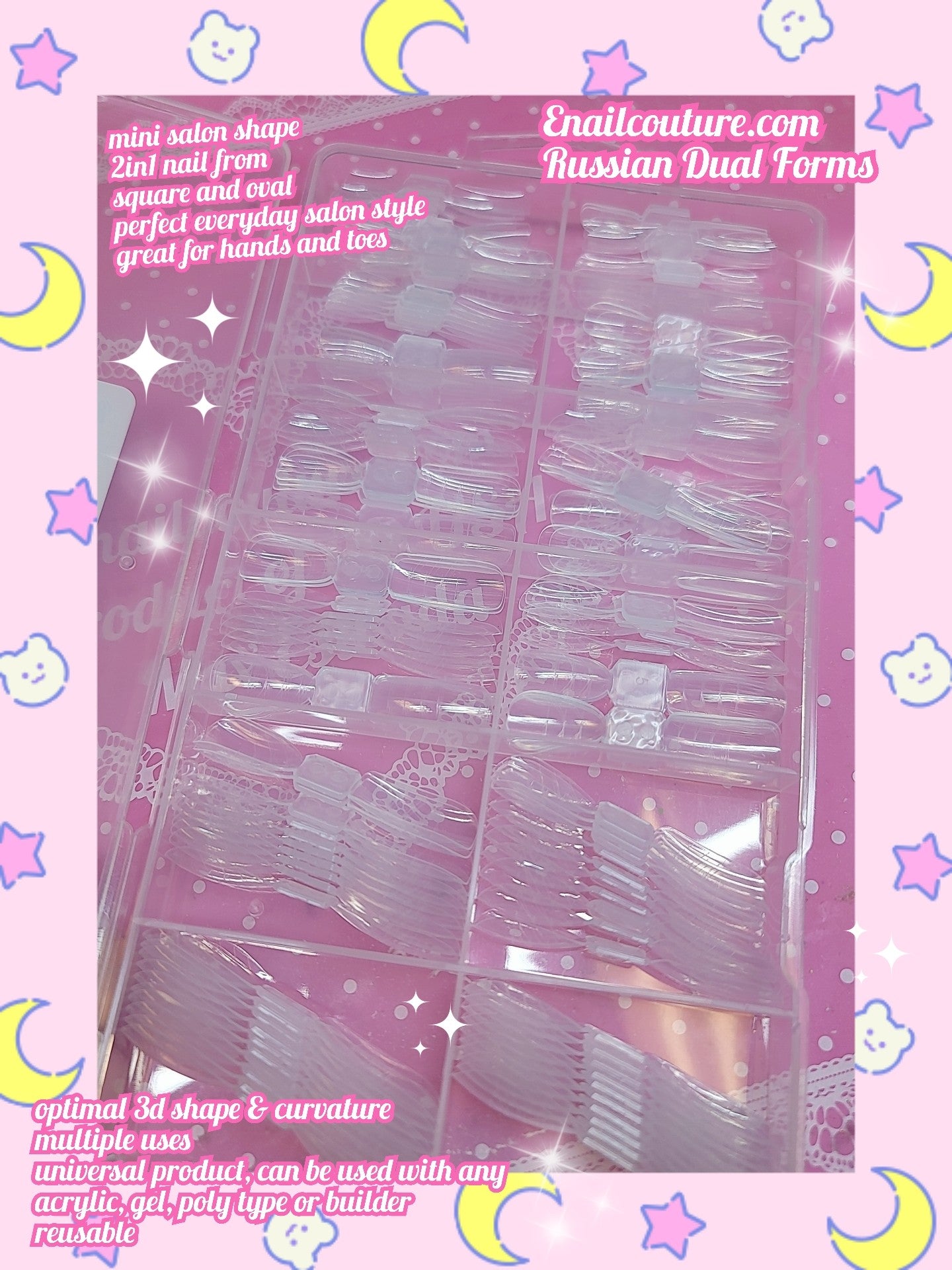 Mini Salon Shape Russian Dual Forms!~ (Dual Nail Forms,Pointed Shape Extension Poly Nail Gel Nail Forms Full Cover Nail Molds 12 Sizes for Solid Nail Gel Glue Nail Art Design Salon)