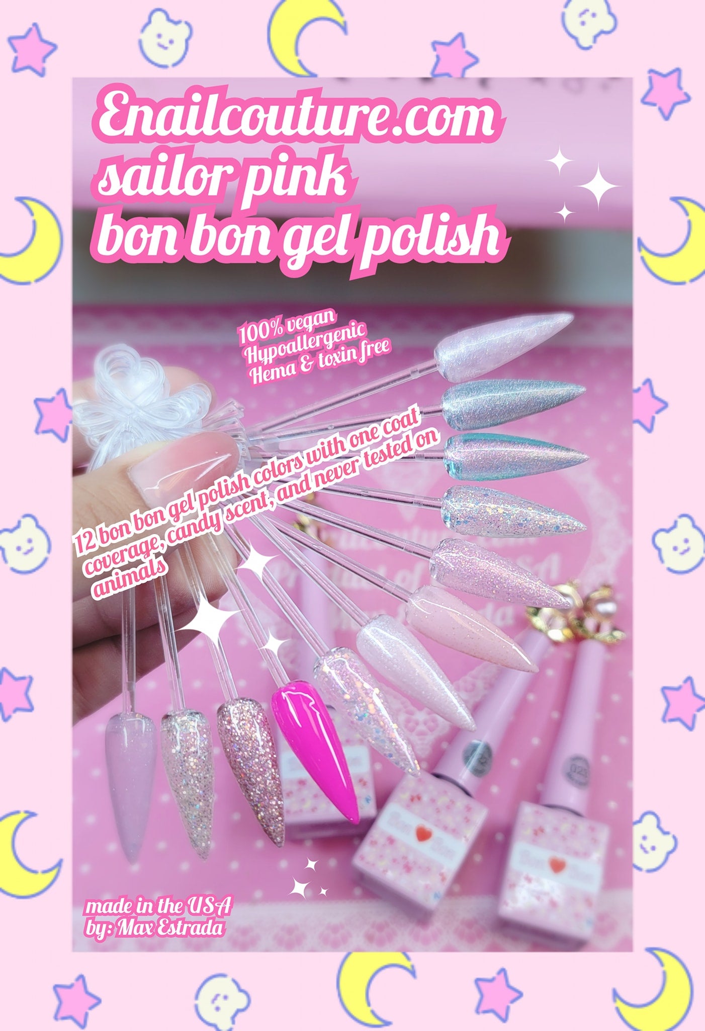 Sailor Pink bon bon gel (Neon Pink Gel Nail Polish Set Hot Pink Cherry Blossom Strawberry Soft Dark Tones All Seasons Natural Lovely Pink Color Gel Polish Gift, Soak Off )