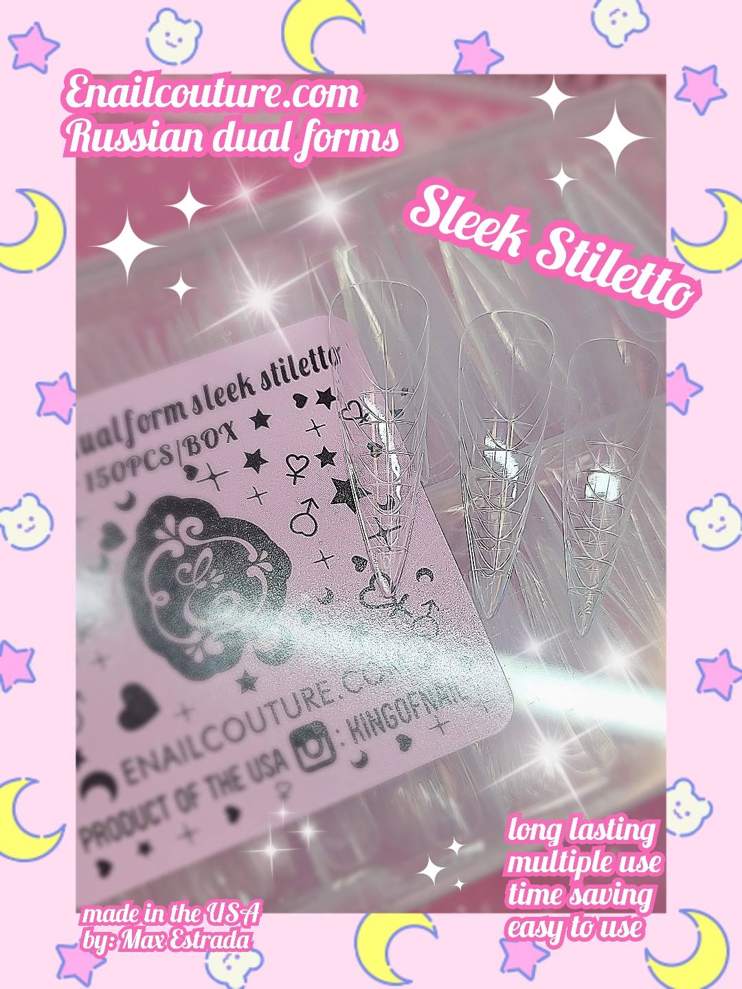 Russian Dual Forms!~ (Dual Nail Forms,Pointed Shape Extension Poly Nail Gel Nail Forms Full Cover Nail Molds 12 Sizes for Solid Nail Gel Glue Nail Art Design Salon)