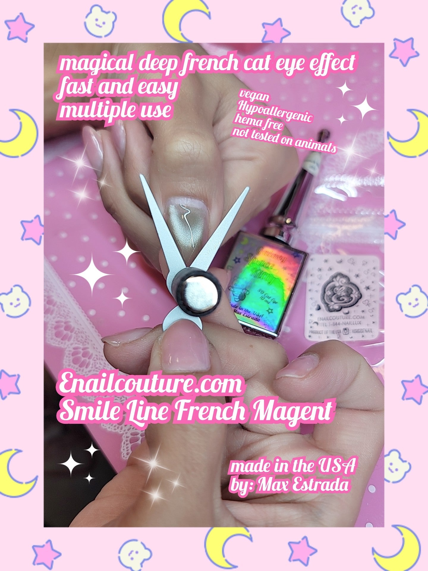 Smile Line French Magnet (Professional Dual Ended French Cat Eye Magnet Nail Art Tool For Diy Gel Polish To Create V Shape Crescent Line Manicure)