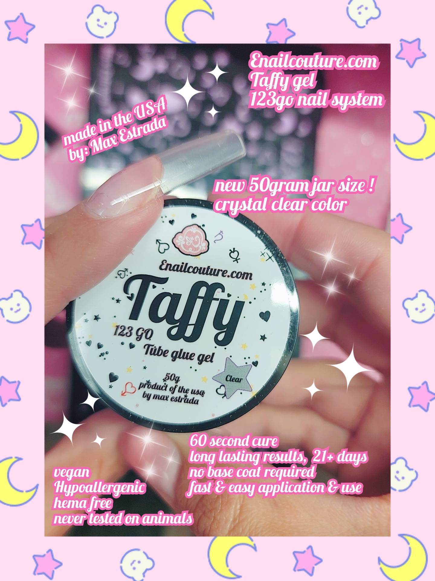 Taffy Gel ! 123go glue gel  (Soft Gel Nail Tips Glue Solid State Soak Off Super Strong Glue for Acrylic Nails Curing Needed for Nails Extension Press On Nails 15g)