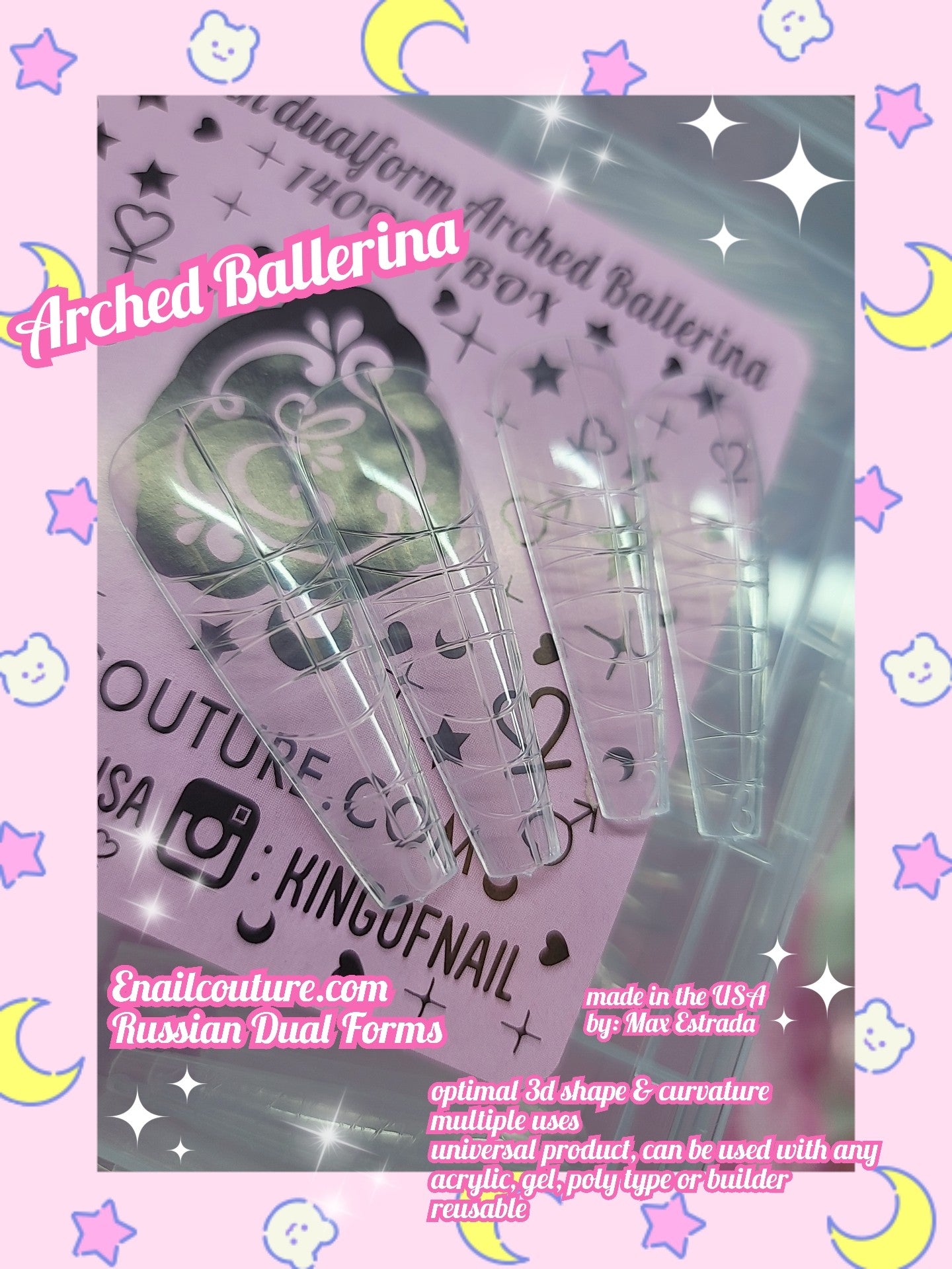 Arched Ballerina Russian Dual Forms!~ (Dual Nail Forms,Pointed Shape Extension Poly Nail Gel Nail Forms Full Cover Nail Molds 12 Sizes for Solid Nail Gel Glue Nail Art Design Salon)