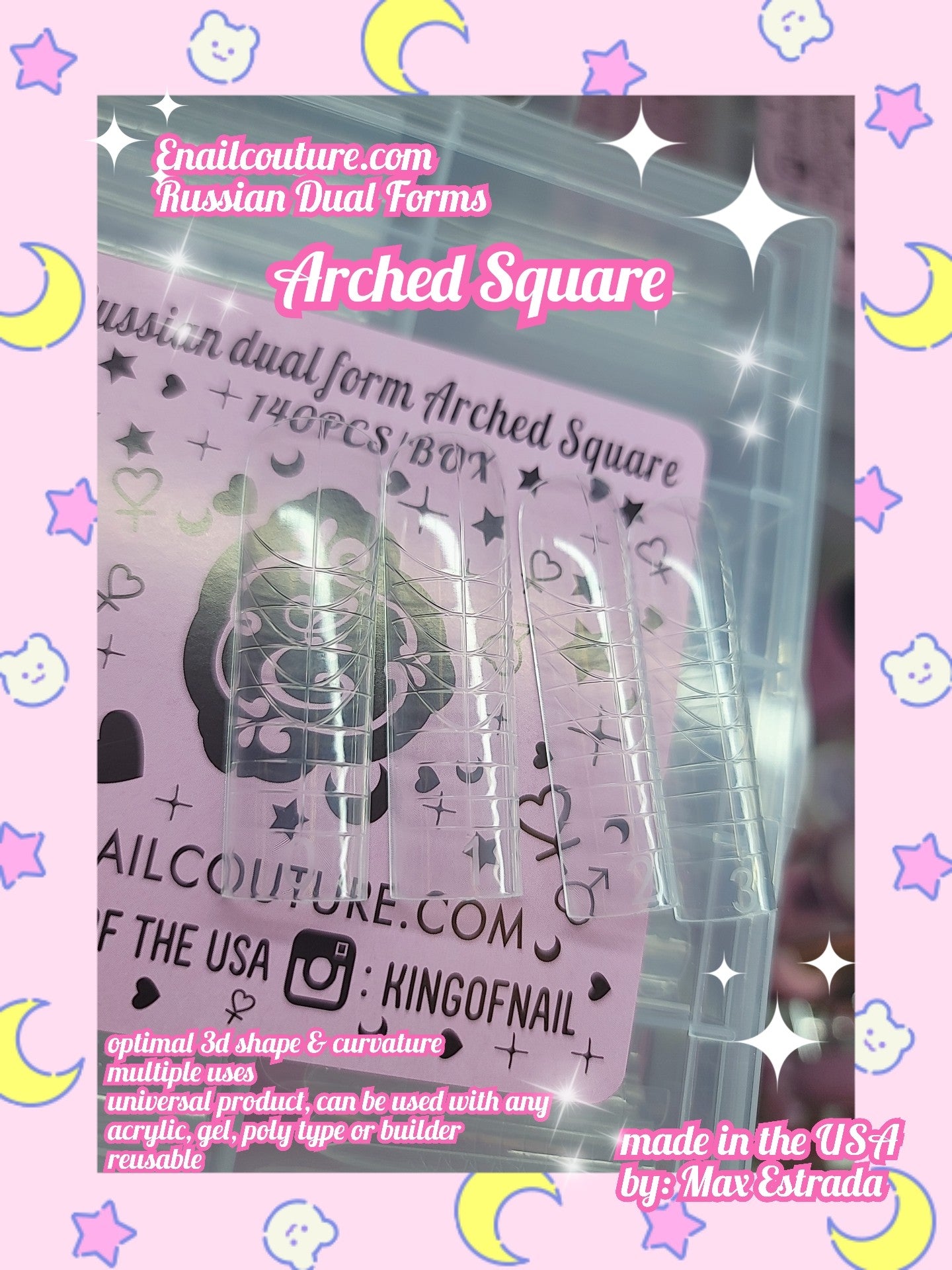 Arched Square Russian Dual Forms!~ (Dual Nail Forms,Pointed Shape Extension Poly Nail Gel Nail Forms Full Cover Nail Molds 12 Sizes for Solid Nail Gel Glue Nail Art Design Salon)