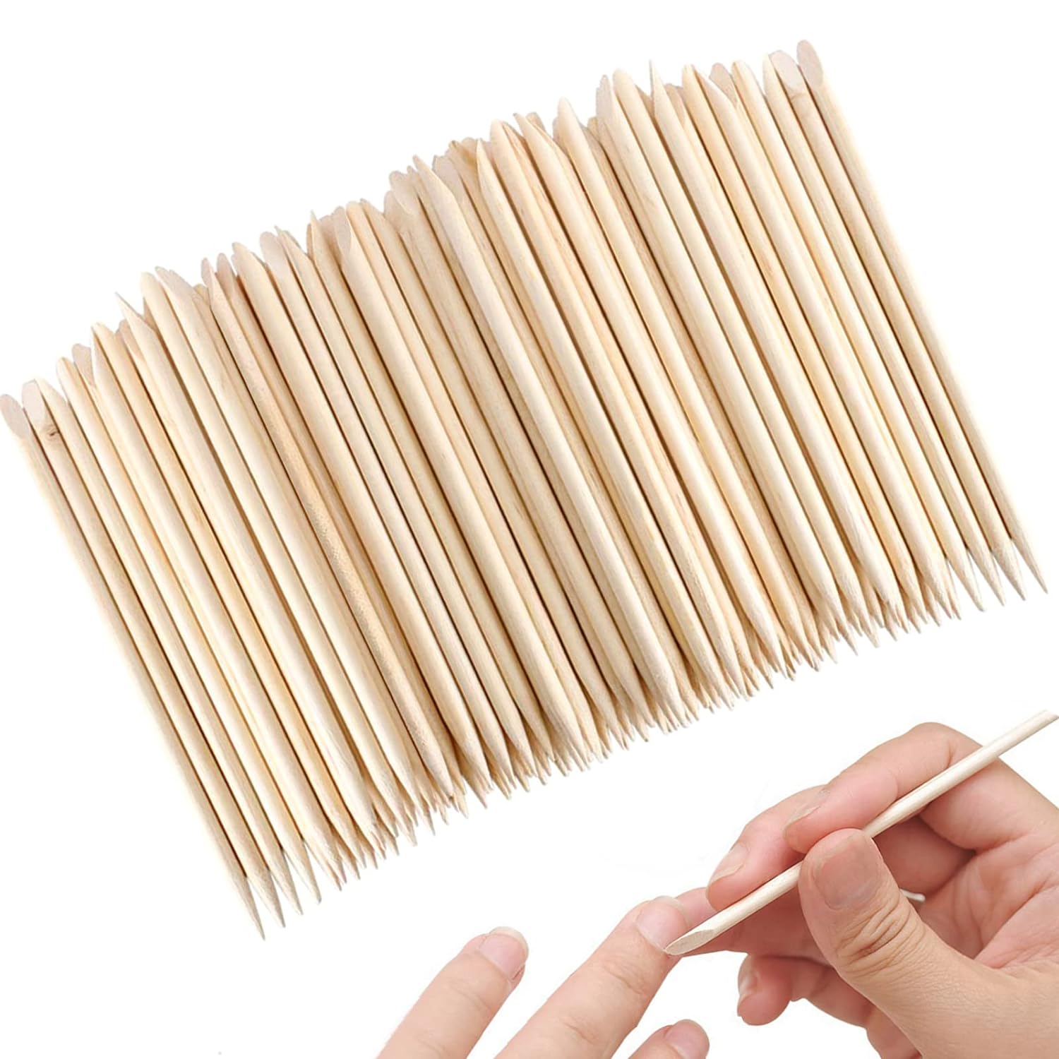 AMAHOMESA Sticks for Nails, Orange Wood Nail Sticks Double Sided Multi Functional Cuticle Pusher Remover Manicure Pedicure Tool (100pcs)