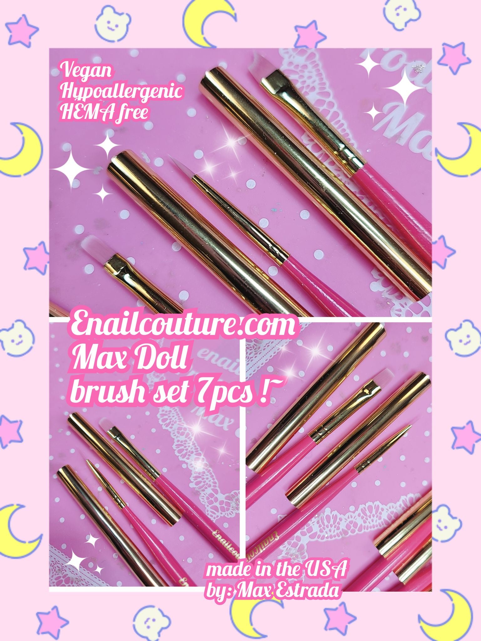 Max Doll Brush Set!~ (Nail Art Brushes, 7Pcs Nail Gel Polish Painting Brush Drawing Pen, Nail Liner Brush)