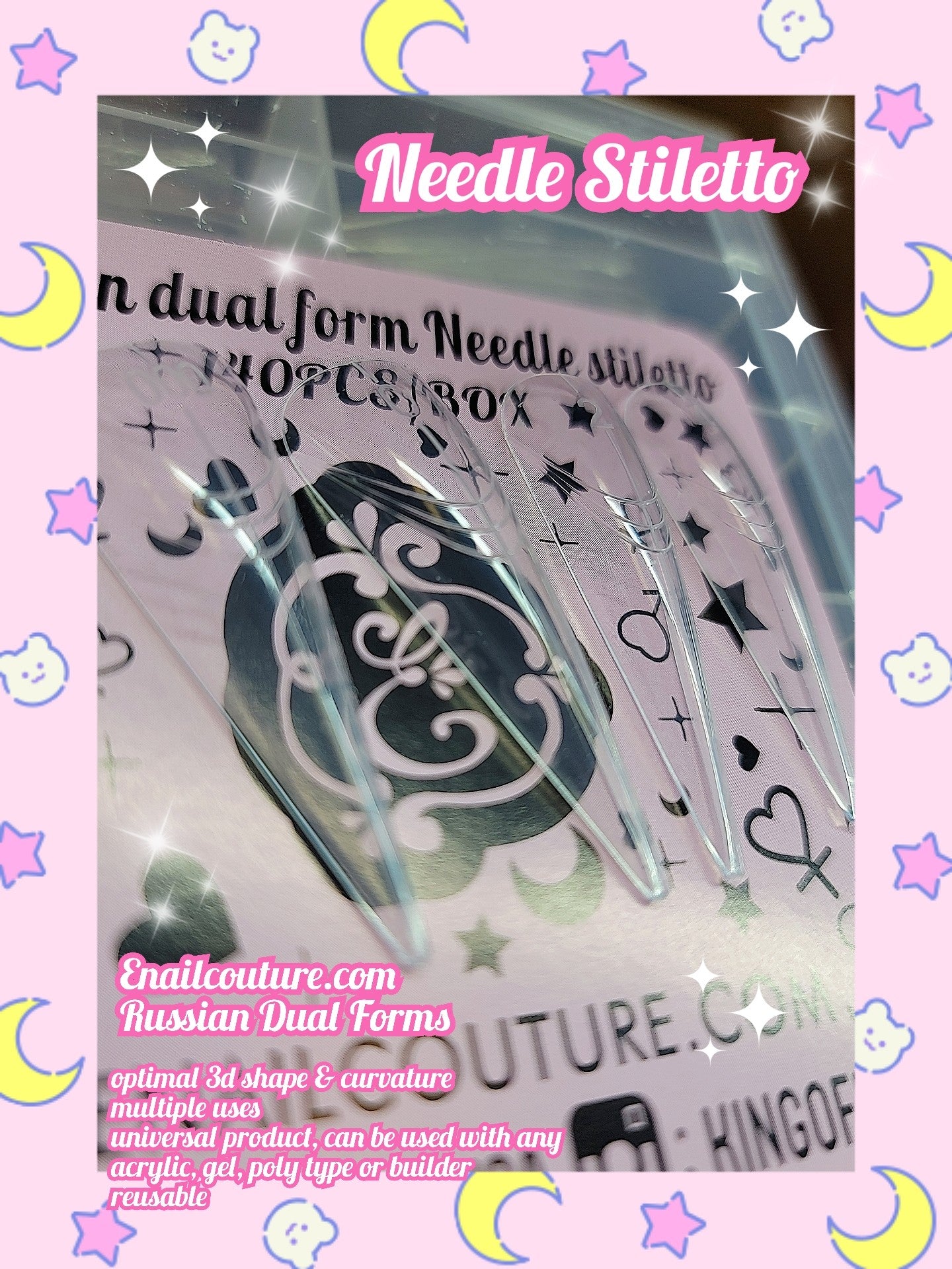 Russian Dual Forms!~ (Dual Nail Forms,Pointed Shape Extension Poly Nail Gel Nail Forms Full Cover Nail Molds 12 Sizes for Solid Nail Gel Glue Nail Art Design Salon)