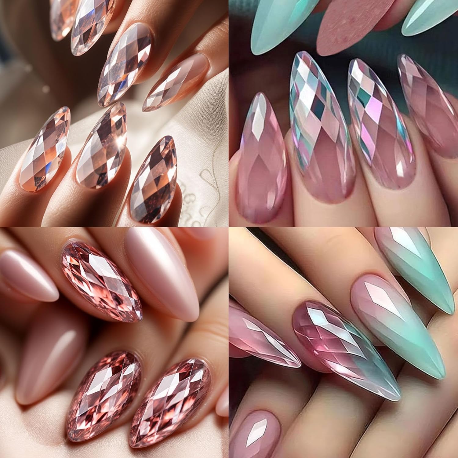 Diamond 123go nails (3D Diamond Shaped Nail, Extension Clear Full Cover False Nail Tips, Hybrid Gel Acrylic Nail, Diamond Fake Nails)