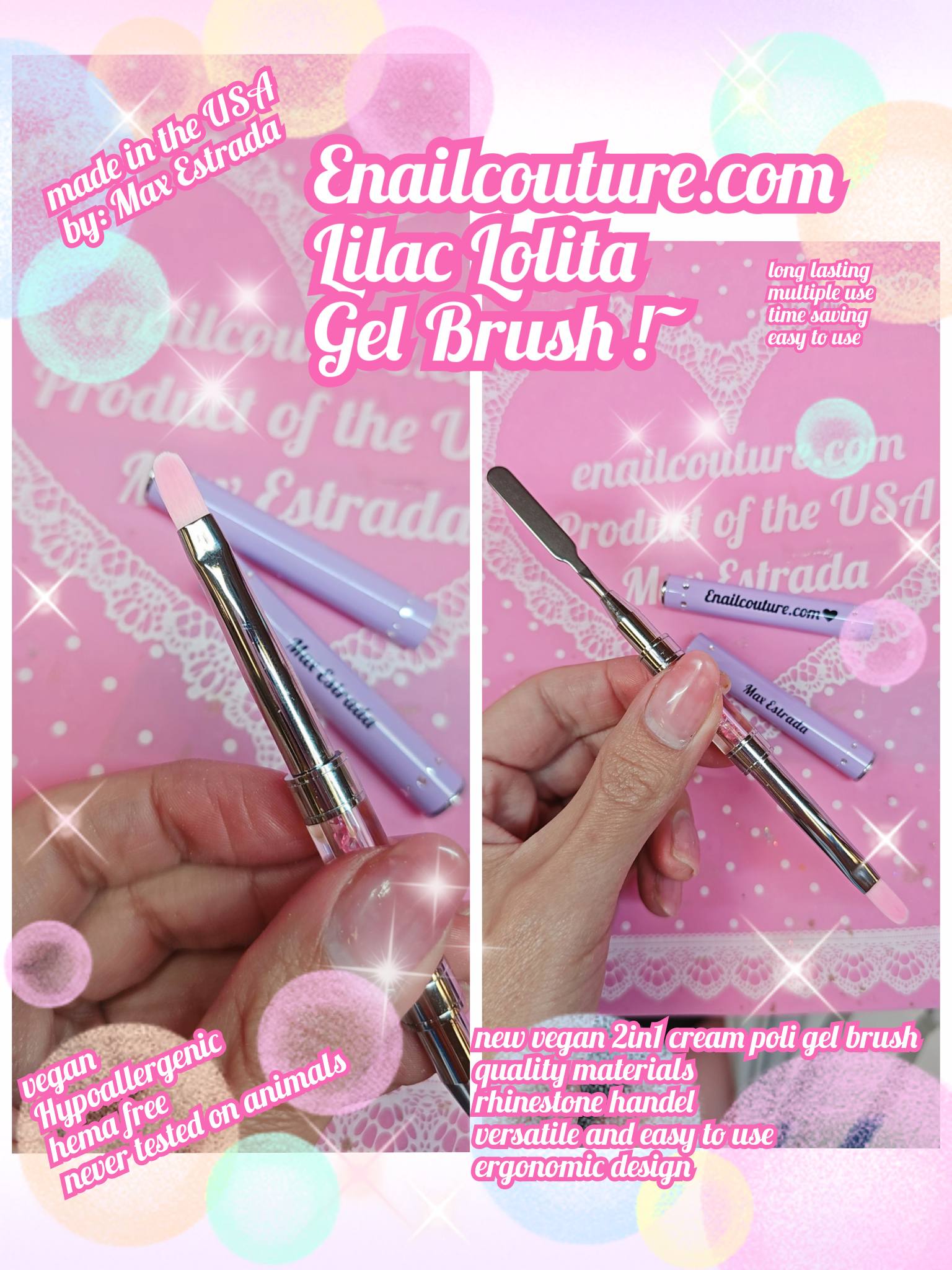 Lilac Lolita Gel Brush !~ (Poli Gel Brush & Picker Brush Tool, Dual-Ended 2 IN 1 Design Nail Art Brushes, Stainless Steel Gel Nail Tools for Acrylic Nails Extension