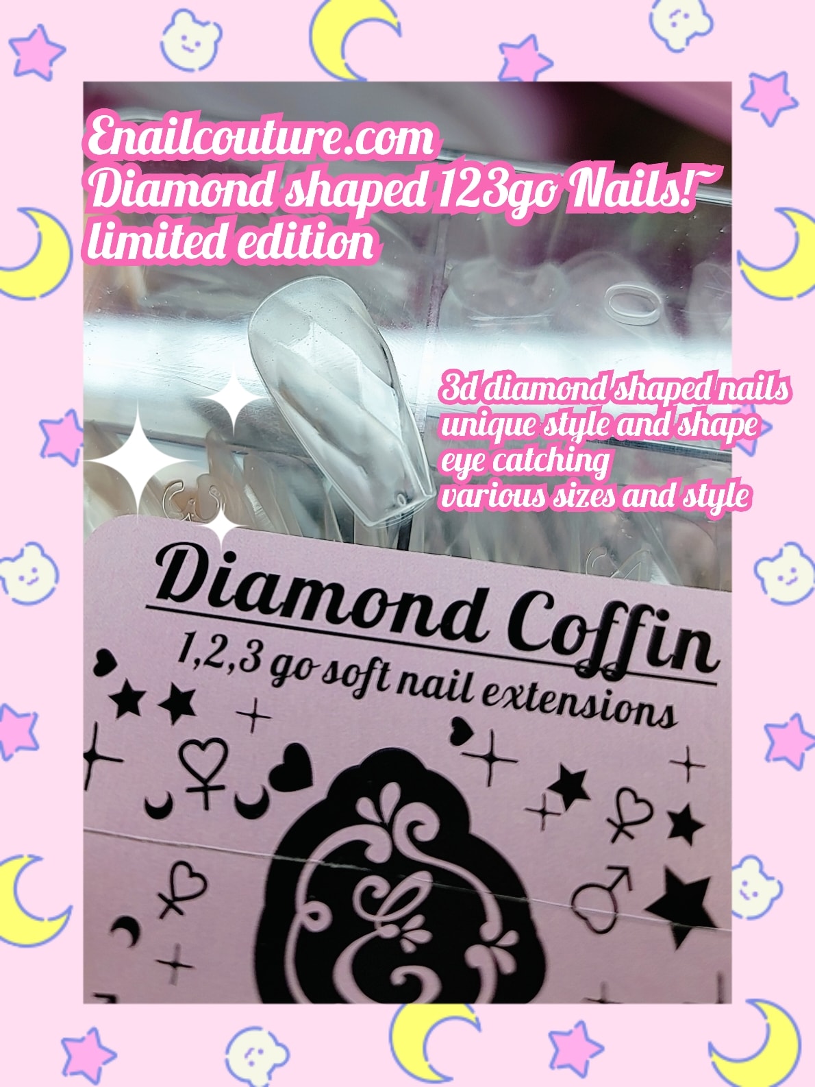 Diamond 123go nails (3D Diamond Shaped Nail, Extension Clear Full Cove ...