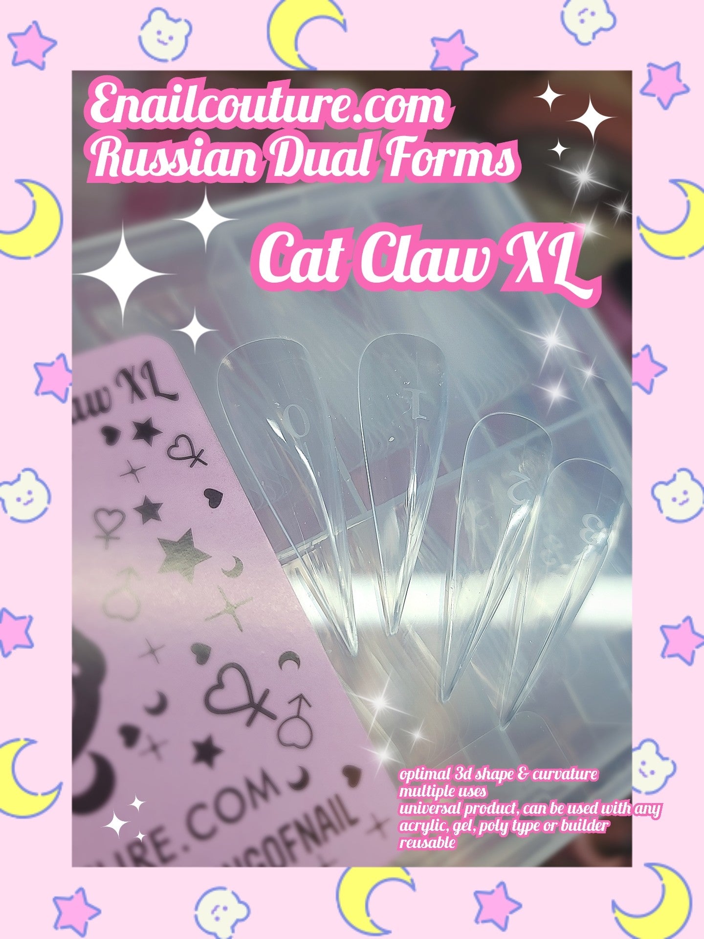 Russian Dual Forms!~ (Dual Nail Forms,Pointed Shape Extension Poly Nail Gel Nail Forms Full Cover Nail Molds 12 Sizes for Solid Nail Gel Glue Nail Art Design Salon)