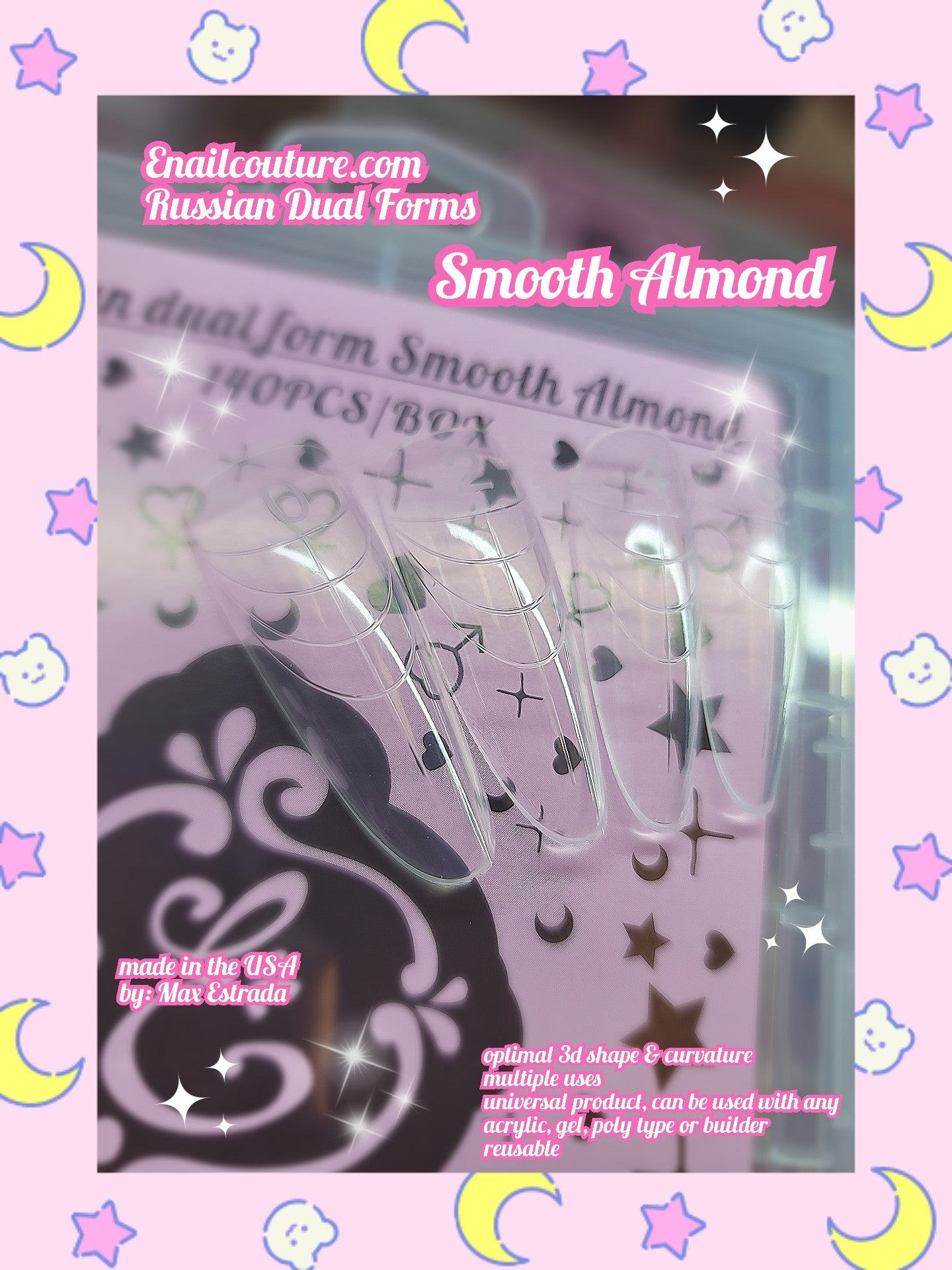 Smooth Almond Russian Dual Forms!~ (Dual Nail Forms,Pointed Shape Extension Poly Nail Gel Nail Forms Full Cover Nail Molds 12 Sizes for Solid Nail Gel Glue Nail Art Design Salon)