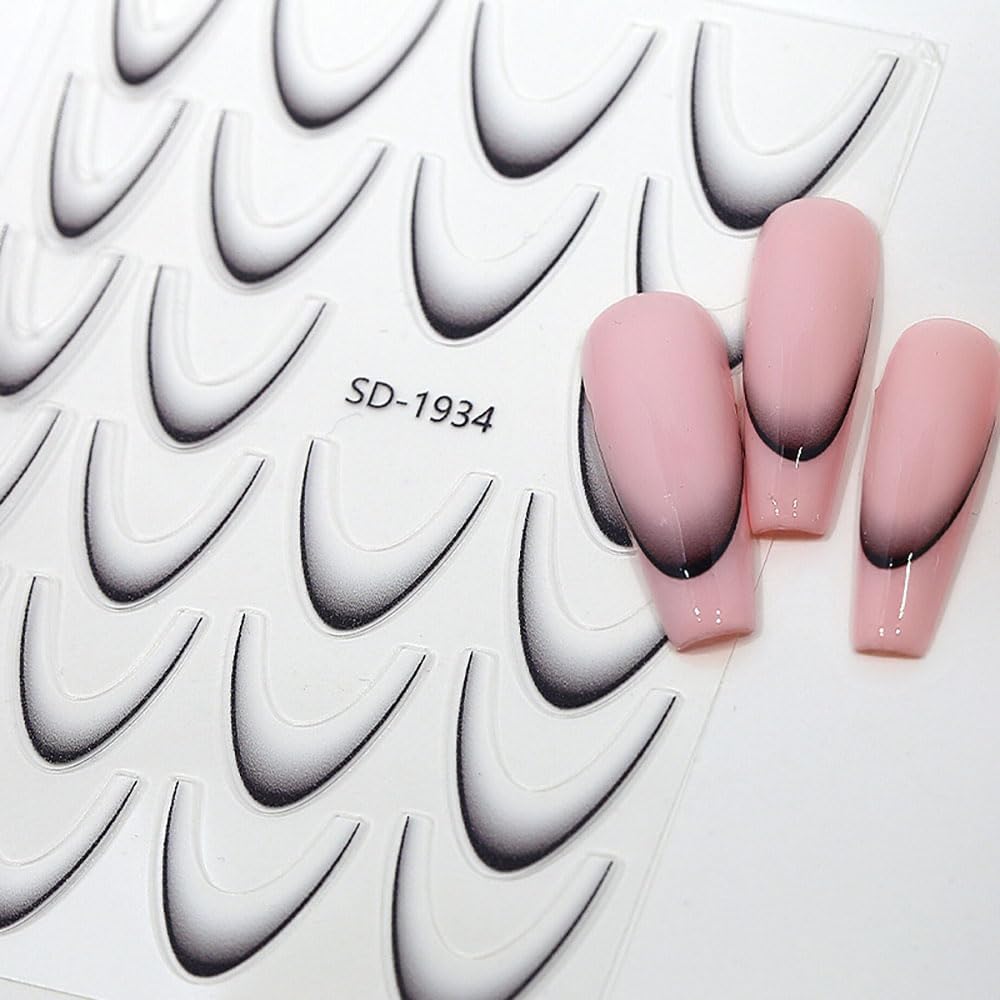 Frenh Ombre Nail Stickers Black & White (French Tip Nail Stickers for Nail Art Gradient French Tips Nail Art Stickers French Tip Stickers Nail Decals Curve Stripe Lines French Nail Sticker French Manicure Stickers for Nails Nail Accessories)