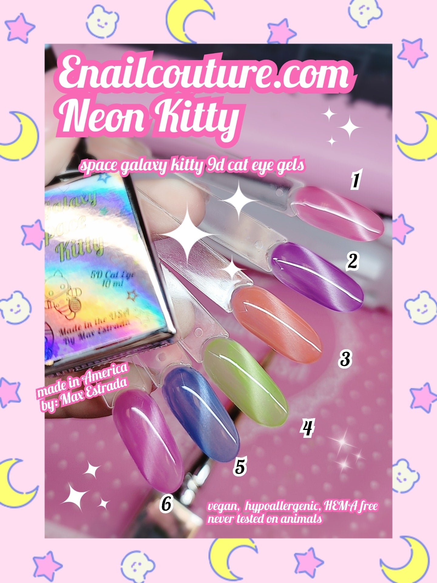 Neon Kitty (Neon Cat Eye Gel Nail Polish, 6 Colors Magnetic Gel Nail Polish Summer Colors Green Yellow Hot Pink Gel Nail Polish with Magnetic Soak Off UV Lamp Perfect for Nail Art )