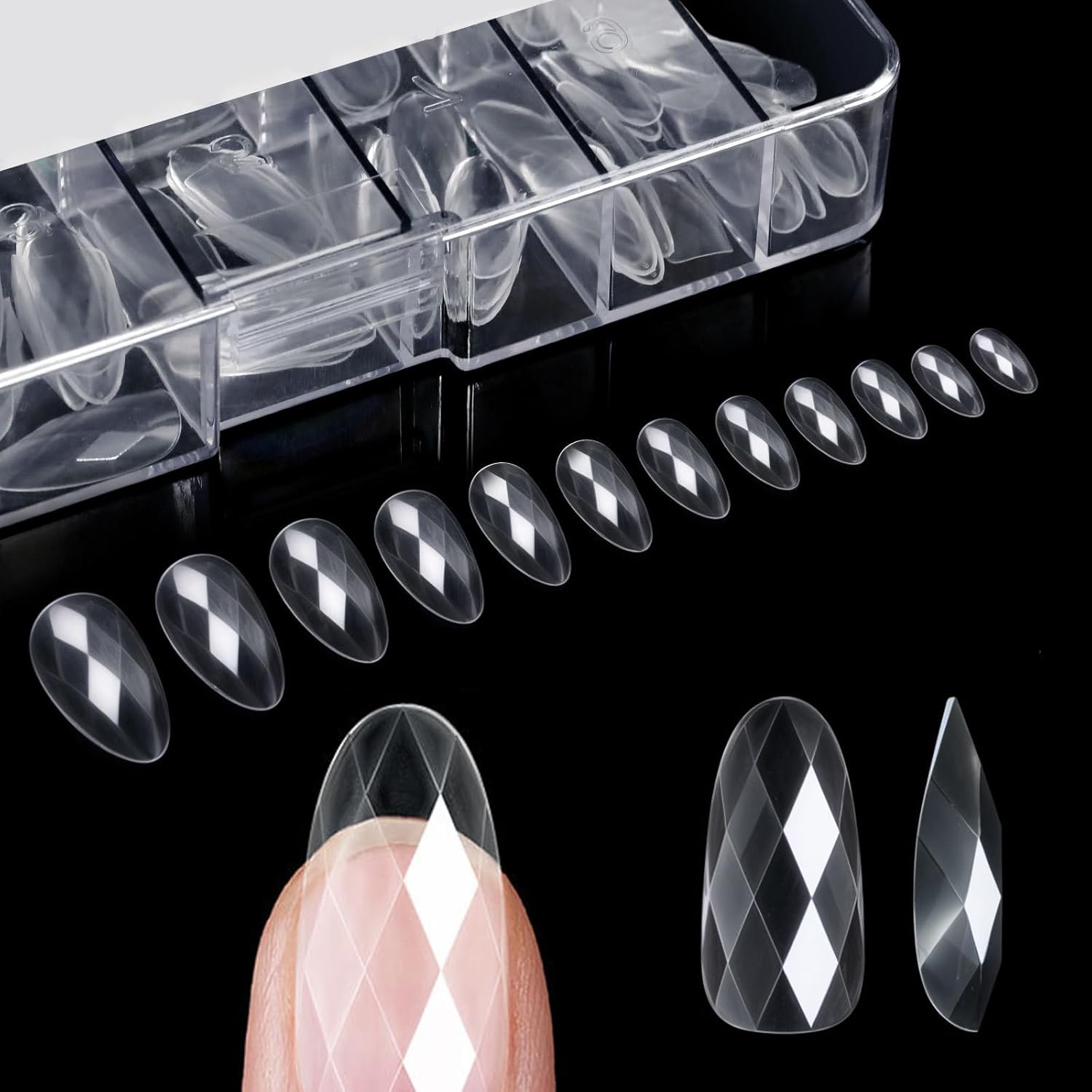 Diamond 123go nails (3D Diamond Shaped Nail, Extension Clear Full Cover False Nail Tips, Hybrid Gel Acrylic Nail, Diamond Fake Nails)