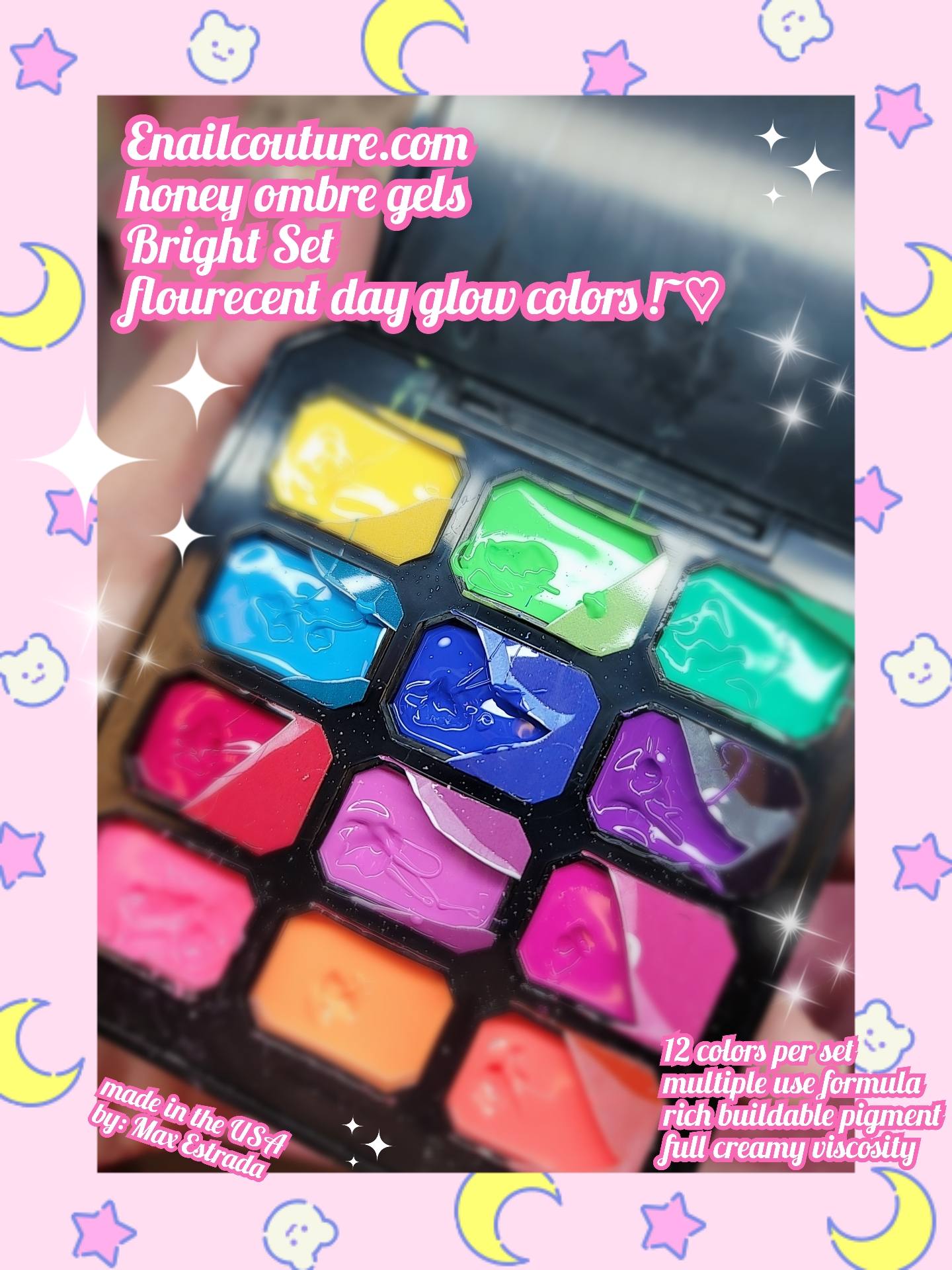 Honey Ombre Bright Set Fluorescent !~ (Gradient Painting Gel, 12 Colors Ombre Gel Nail Polish for Ombre Nails Aura Nails, French Manicure DIY Nail Art Long Lasting,Palette Fairy Spring)